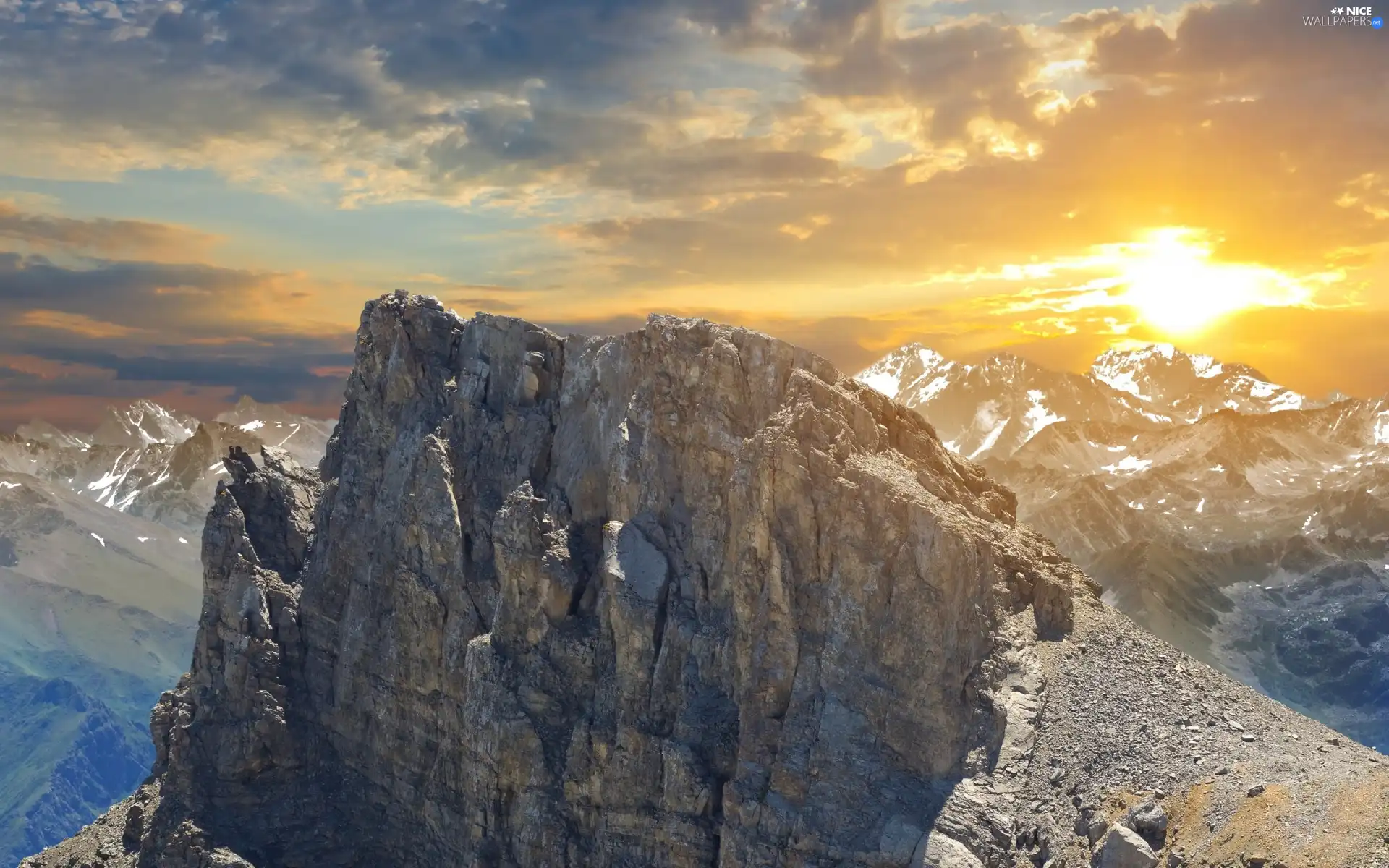 clouds, Great Sunsets, rocks