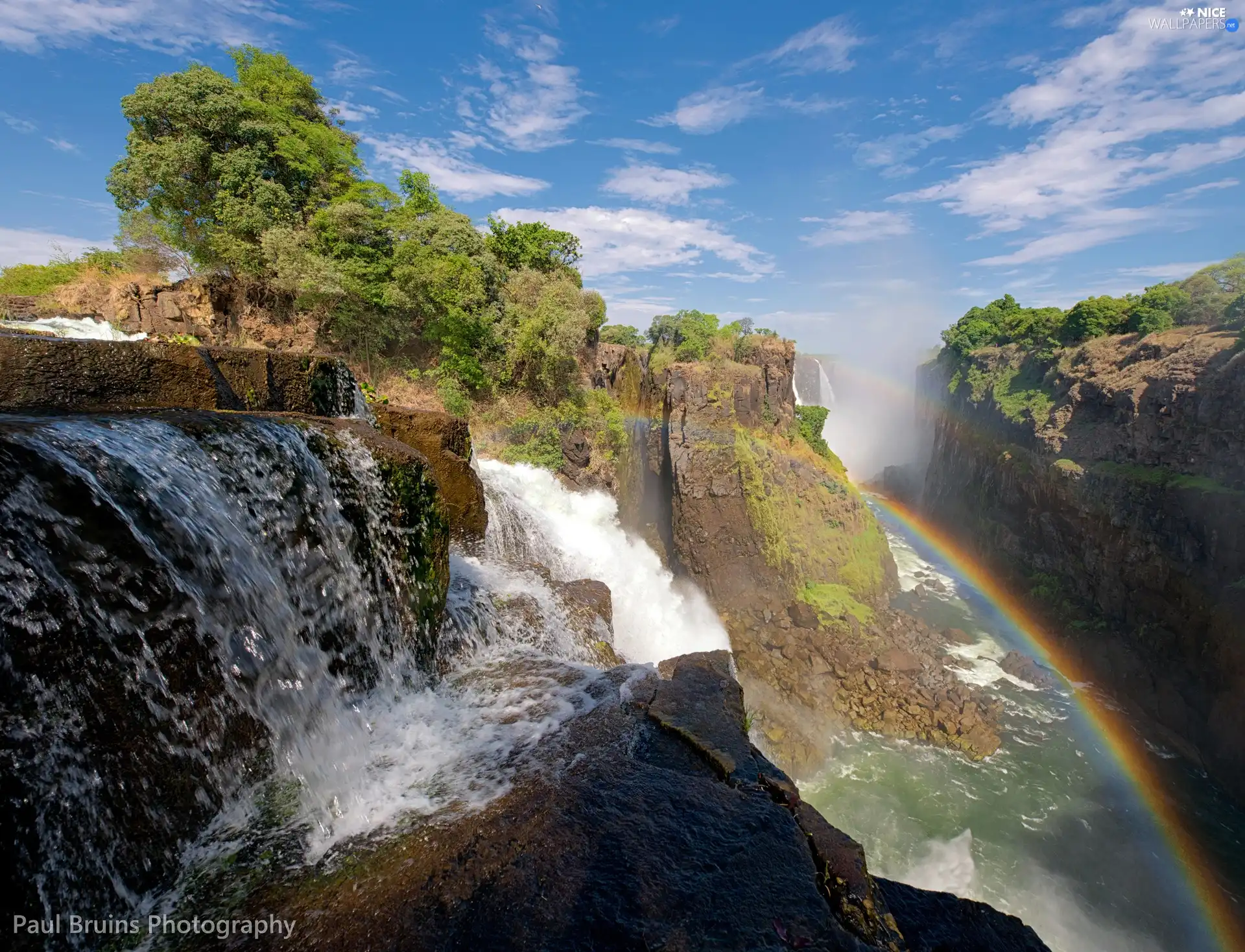 waterfall, Great Rainbows, rocks