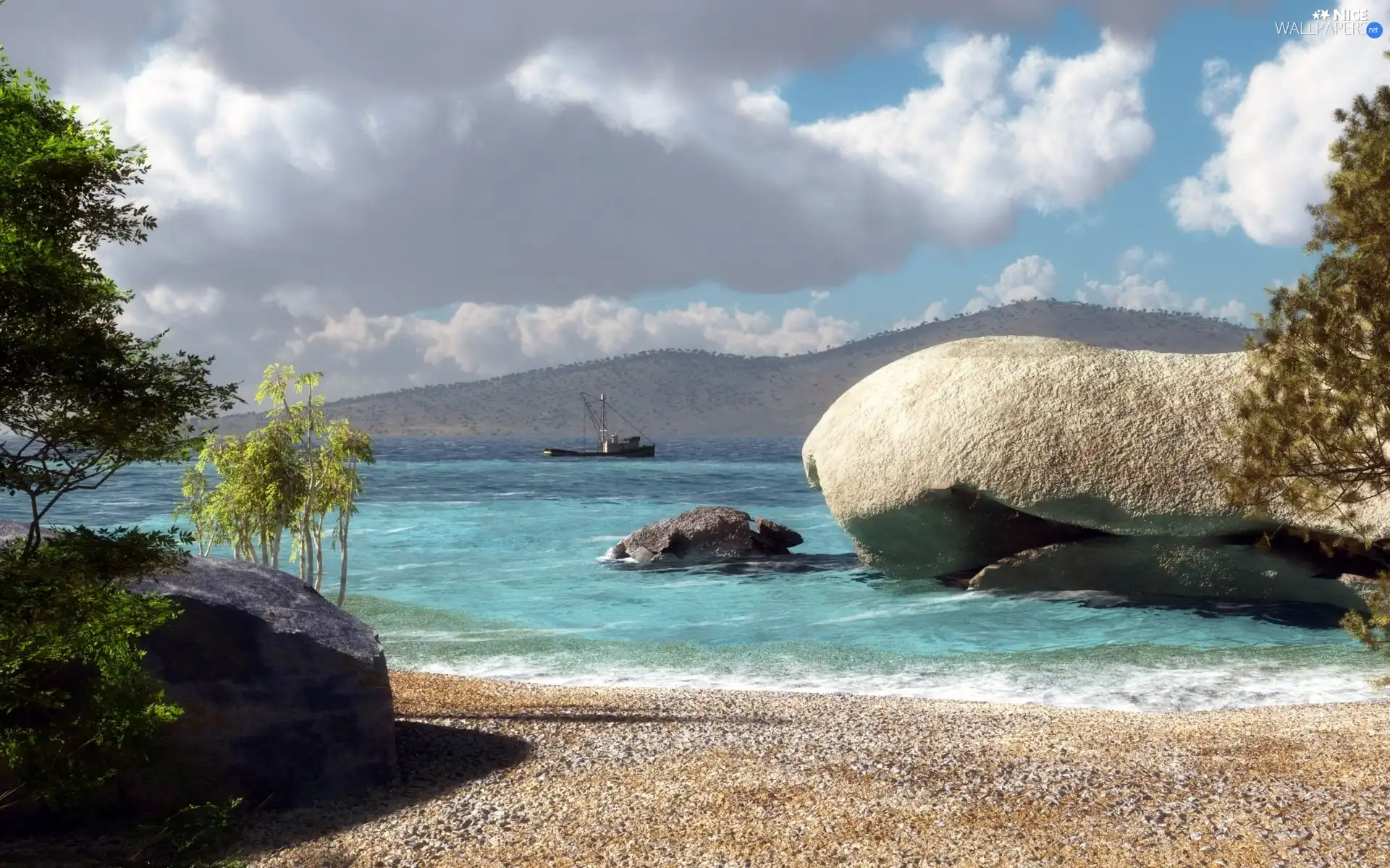 Gulf, Sky, rocks, Beaches