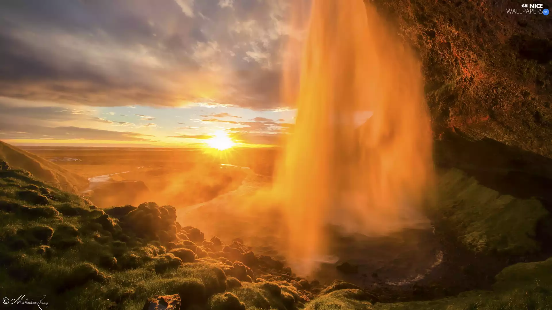 Seljalandsfoss River, iceland, Seljalandsfoss Waterfall, Great Sunsets, rocks