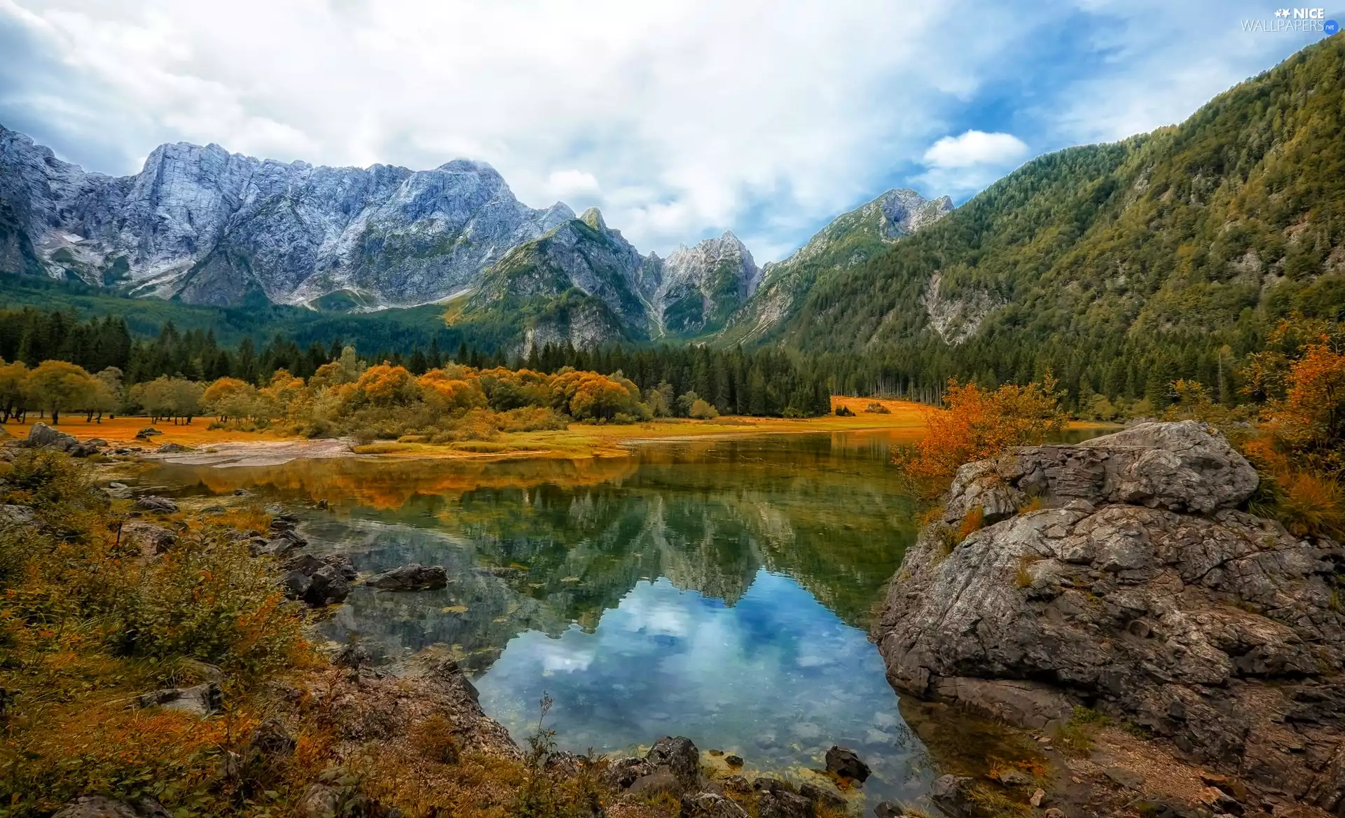 trees, Mountains, forest, rocks, viewes, lake
