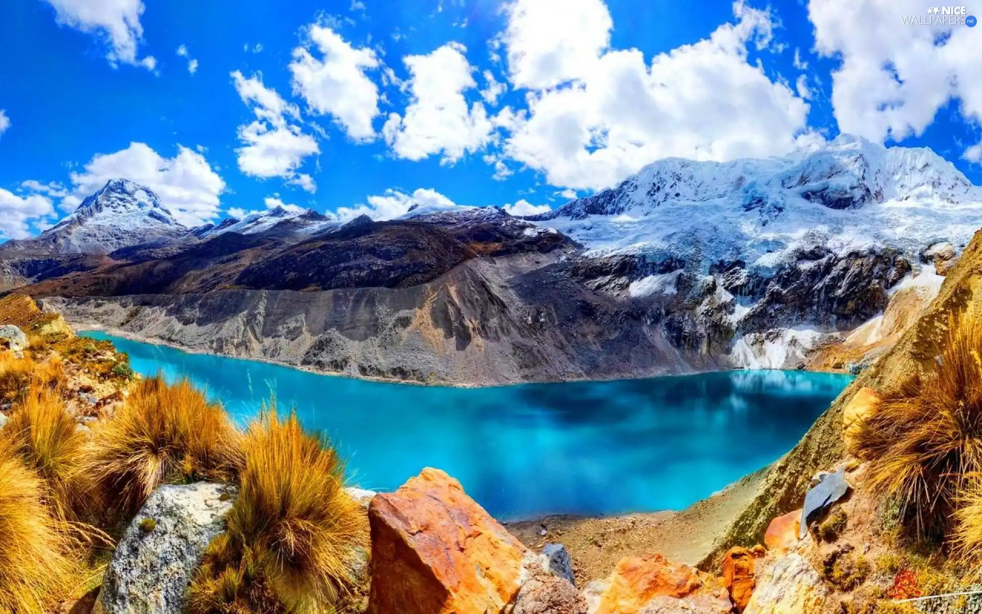 rocks, Mountains, lake