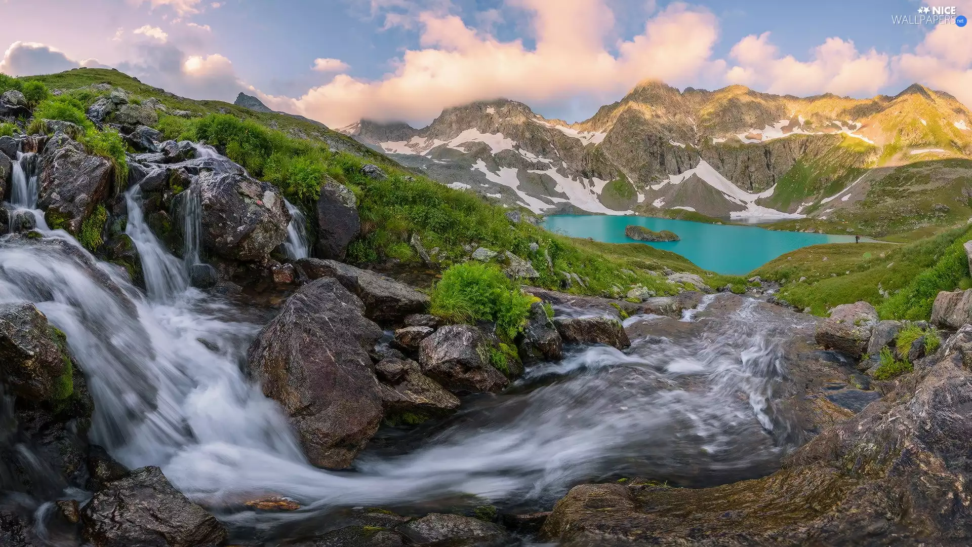 Stones, rocks, lake, River, Mountains