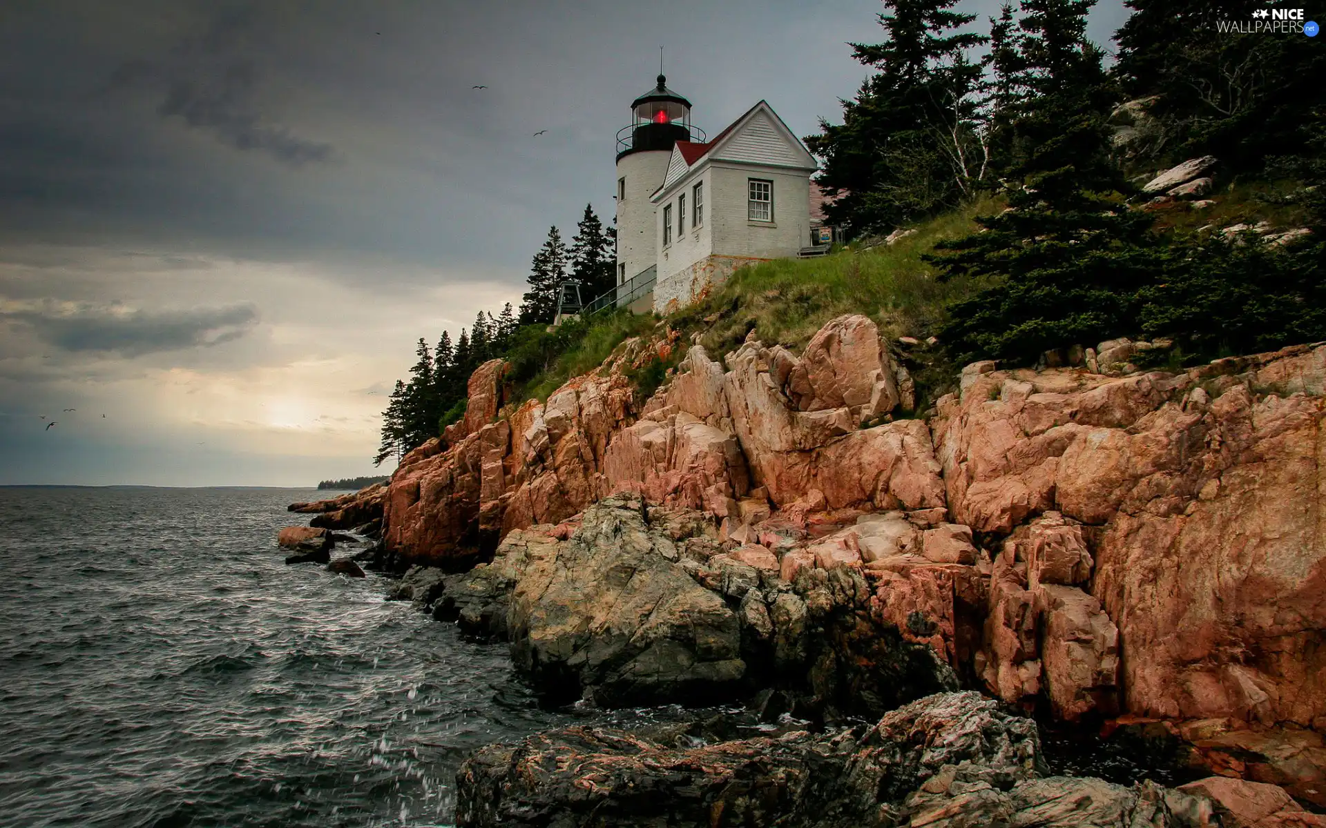 Lighthouse, sea, rocks, maritime