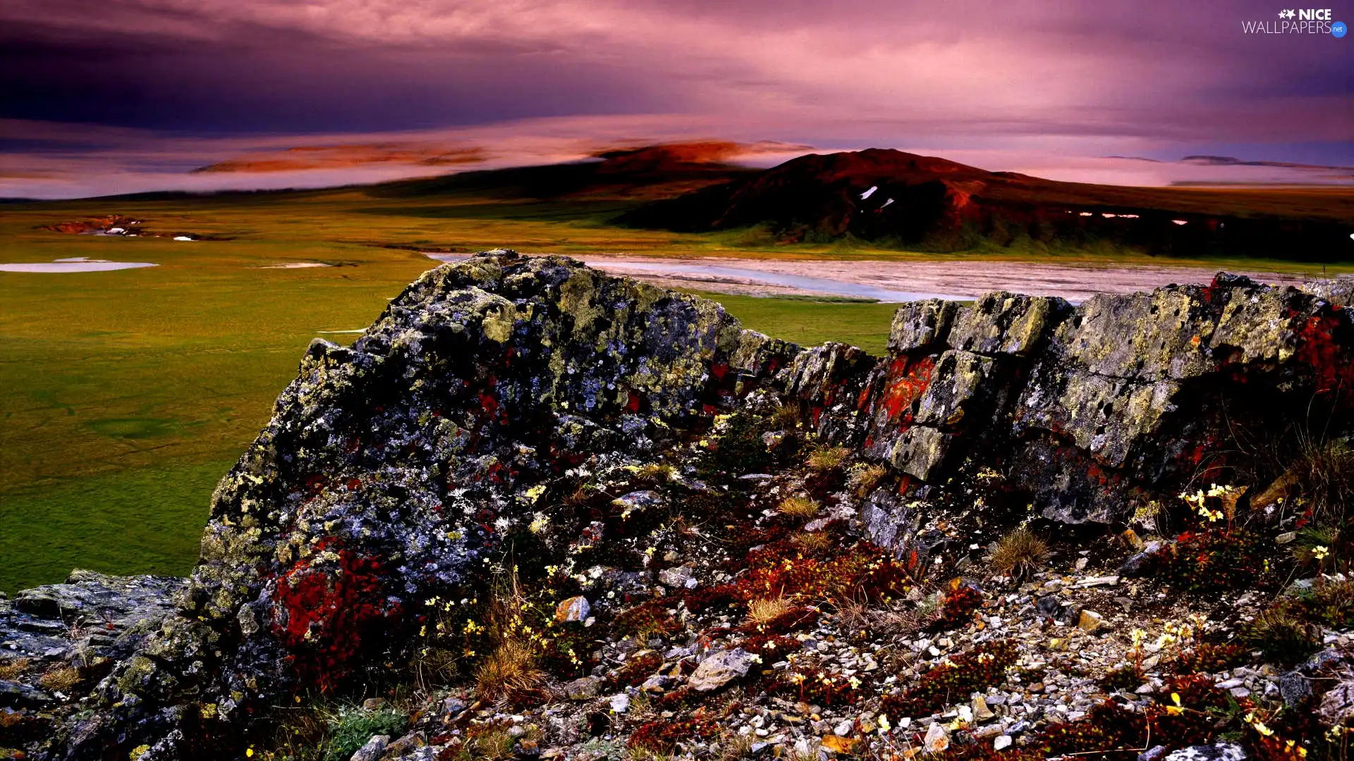 rocks, Mountains, Meadow