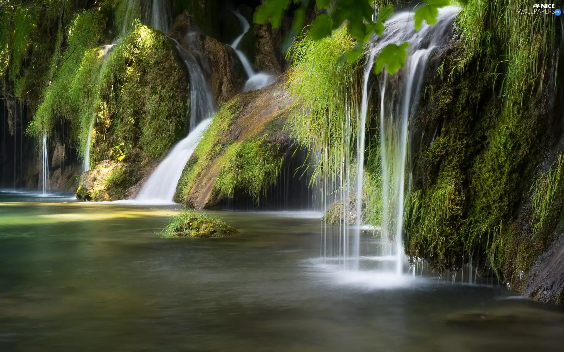 rocks, waterfall, mossy