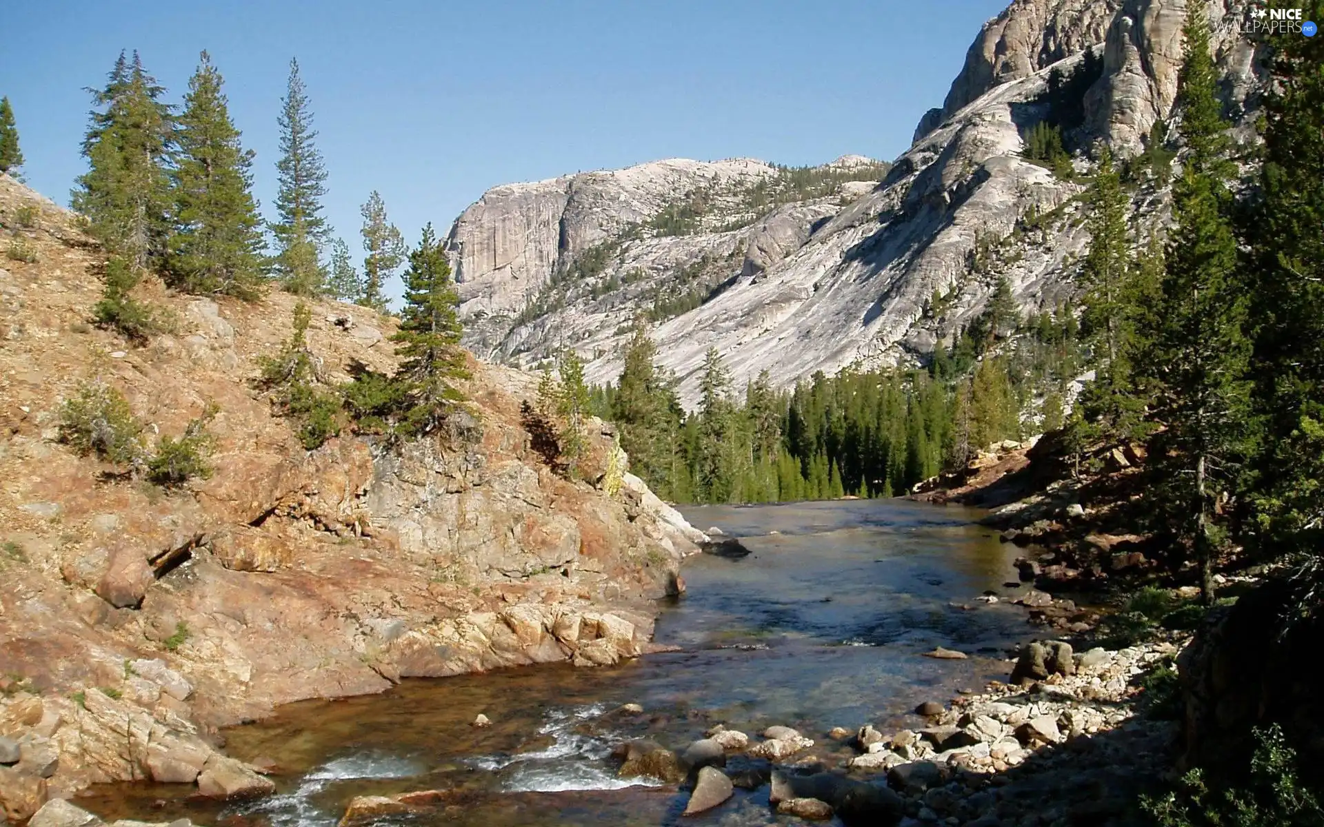 rocks, Mountain, River