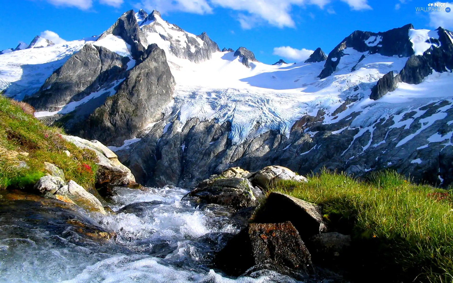 rocks, Mountains, River