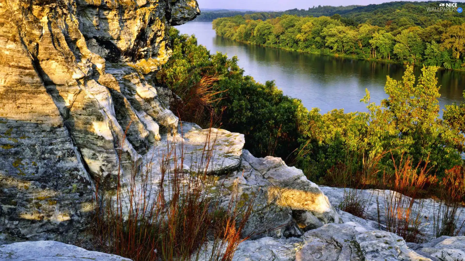 Rocks, woods, River