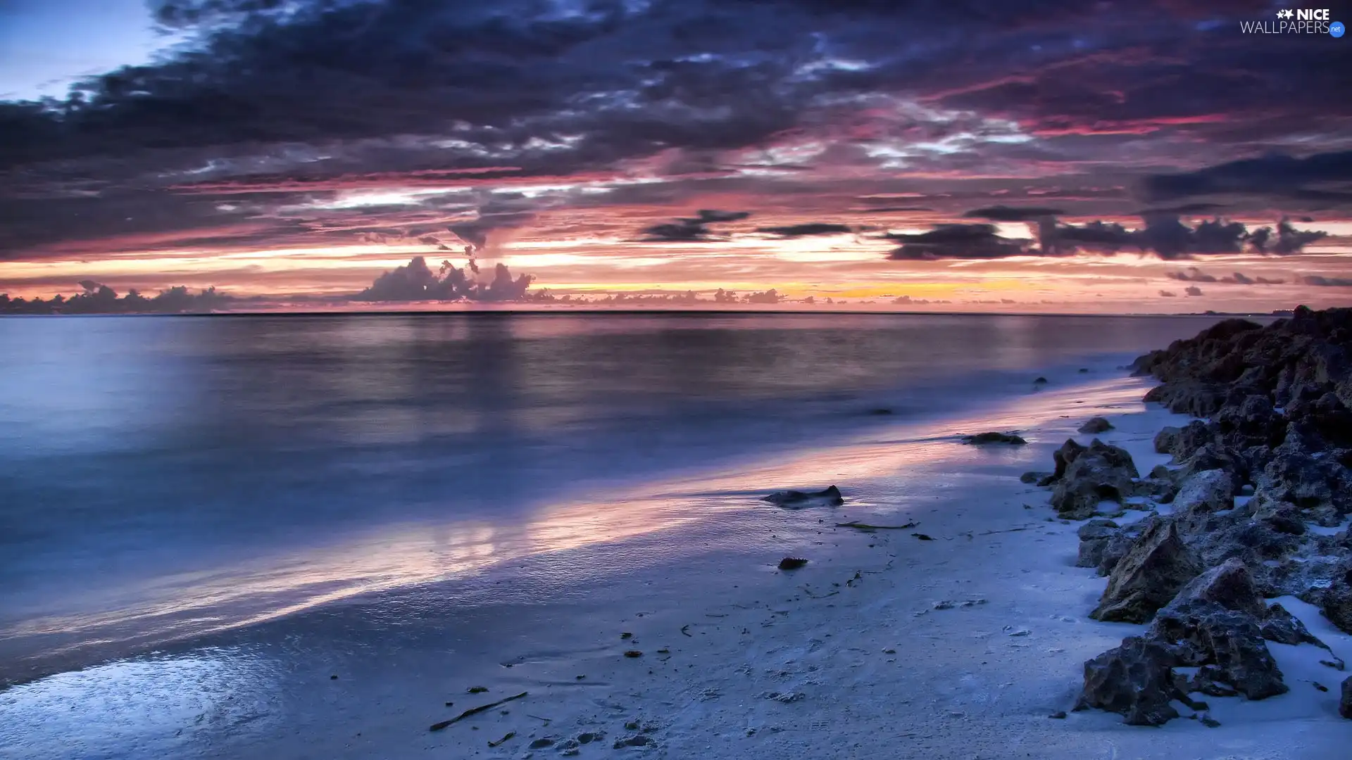 sea, clouds, rocks, Beaches