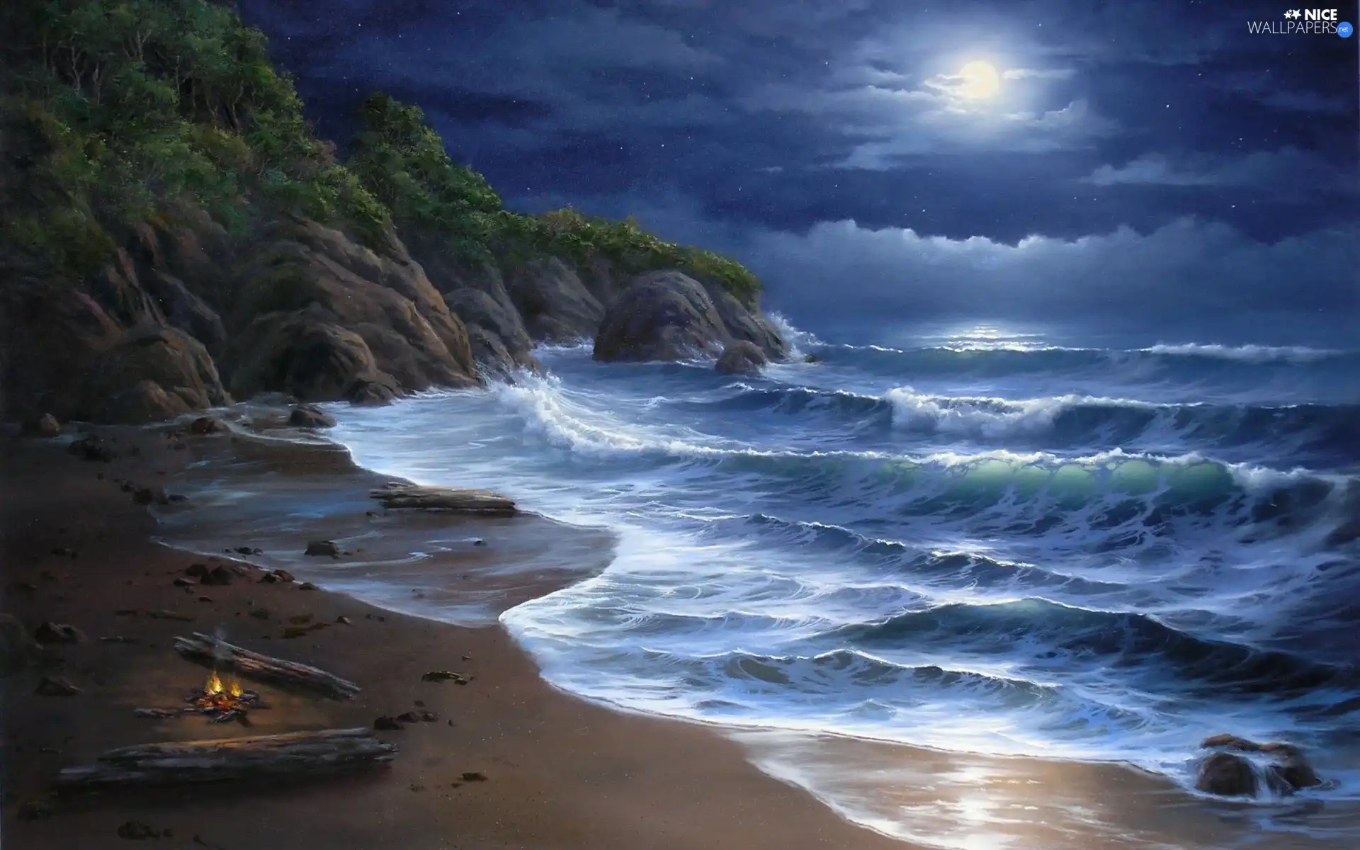 sea, fire, rocks, Beaches