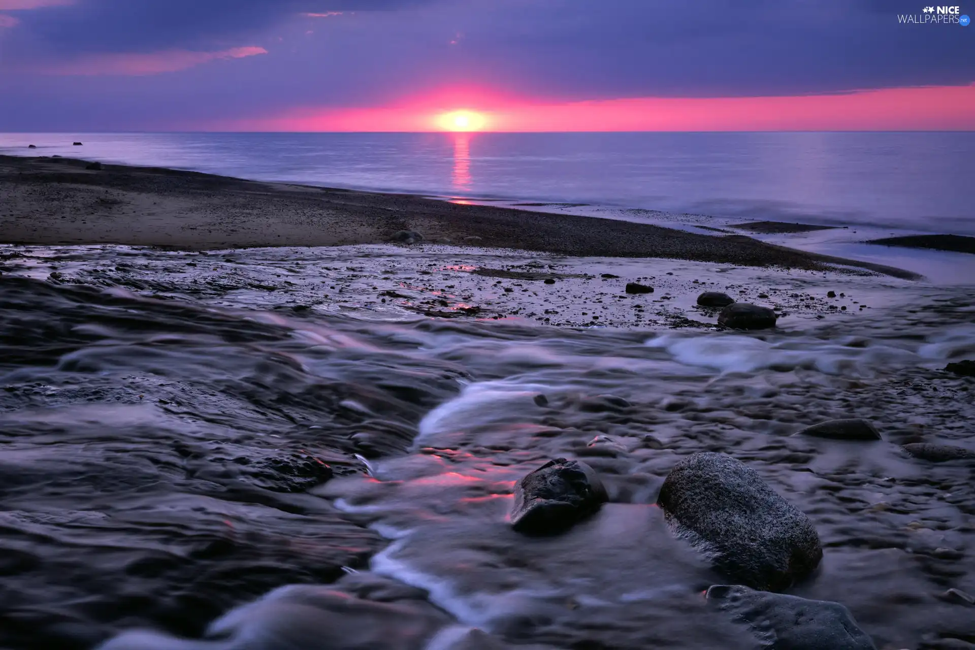 sea, sun, Rocks, west