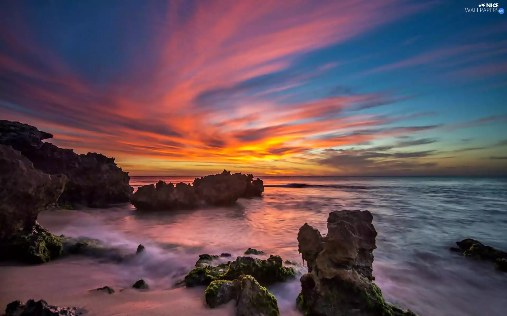 sea, Great Sunsets, rocks
