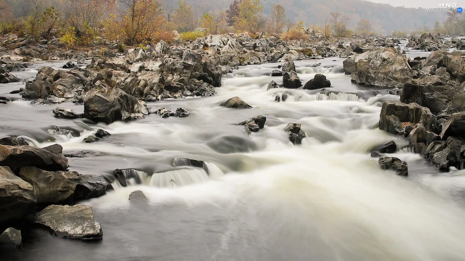 rocks, Stones, tear, River, autumn