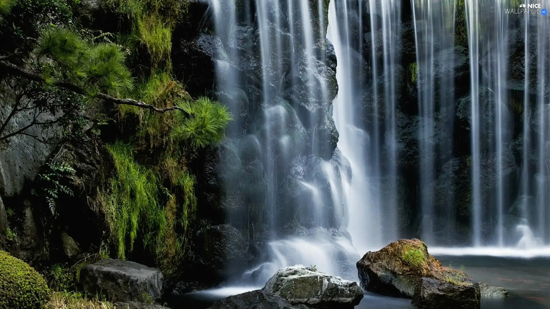 waterfall, rocks