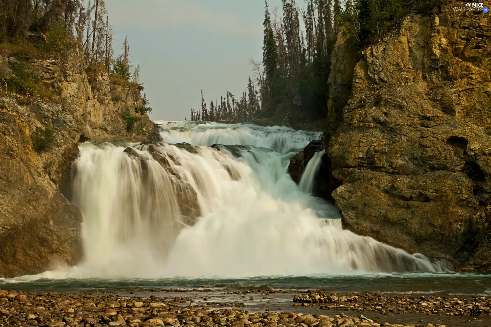 waterfall, rocks