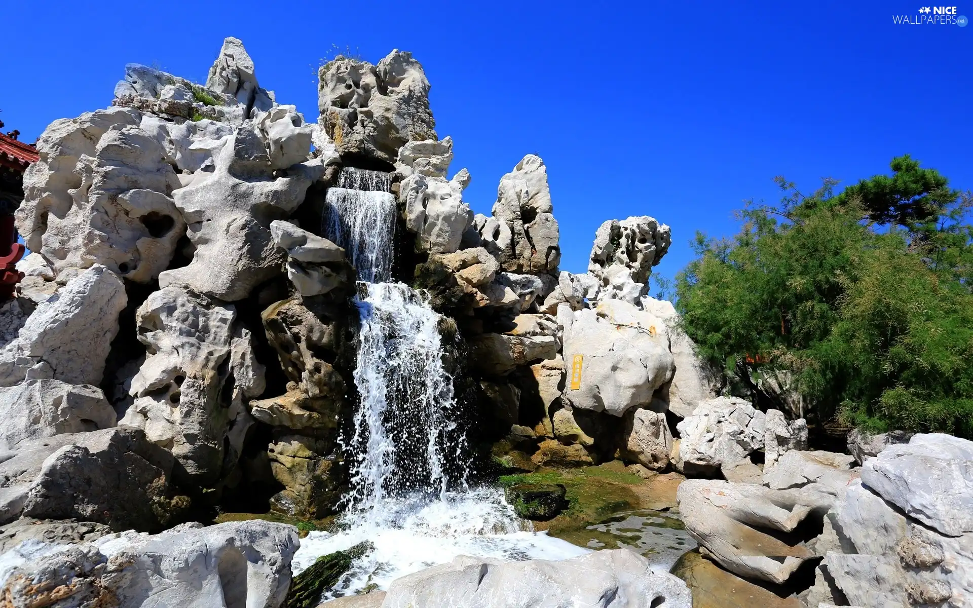 waterfall, rocks