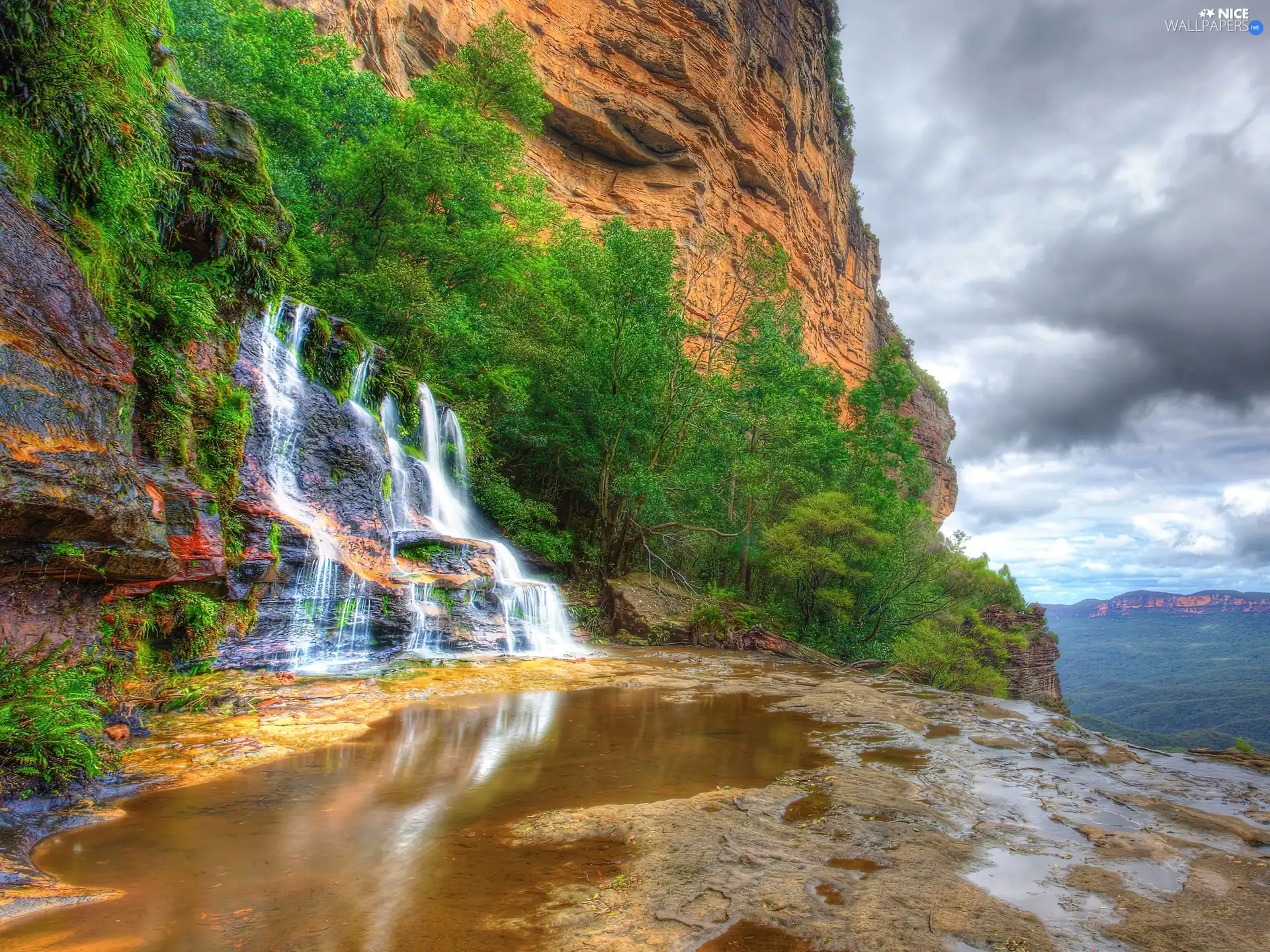 waterfall, rocks