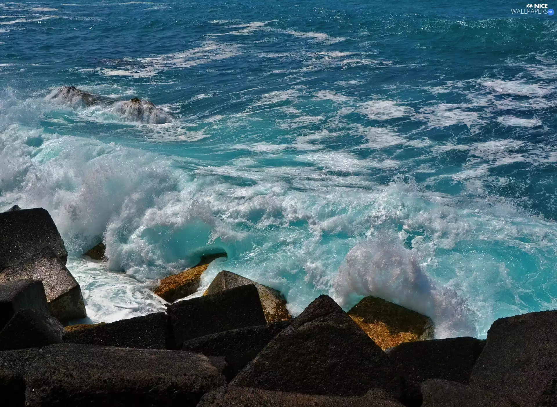 rocks, sea, Waves