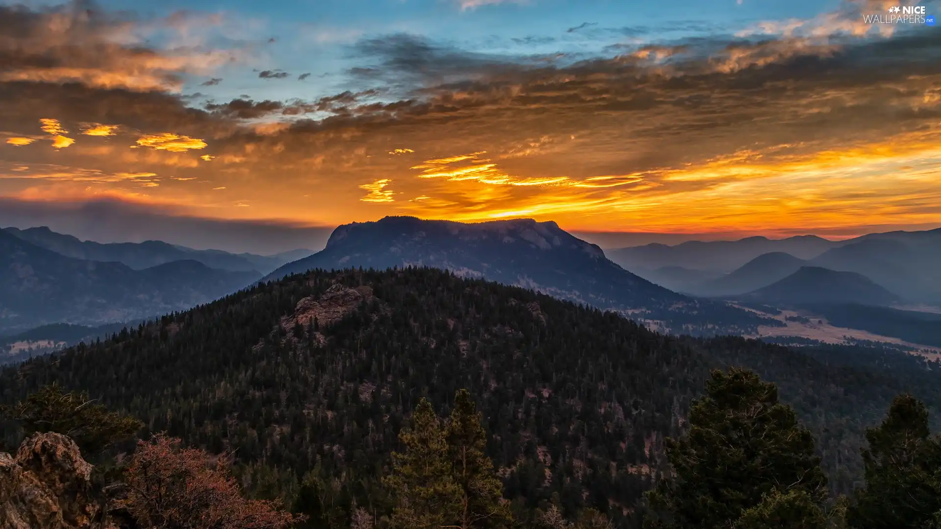 Mountains, Sunrise, Colorado, The United States, Rocky Mountain National Park, clouds