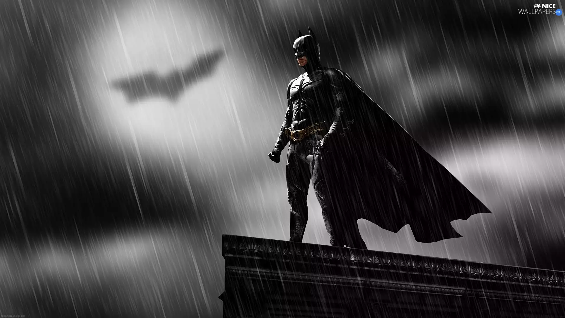 Rain, Batman, the roof