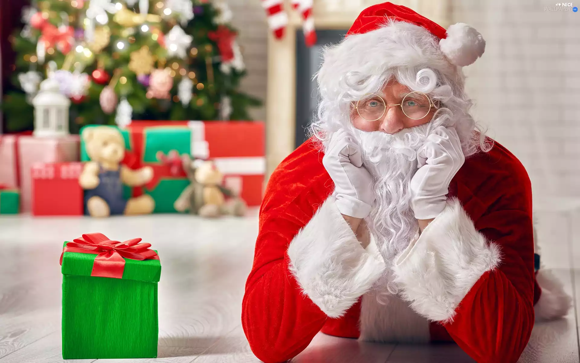 christmas tree, Santa, Room, interior, gifts, Box