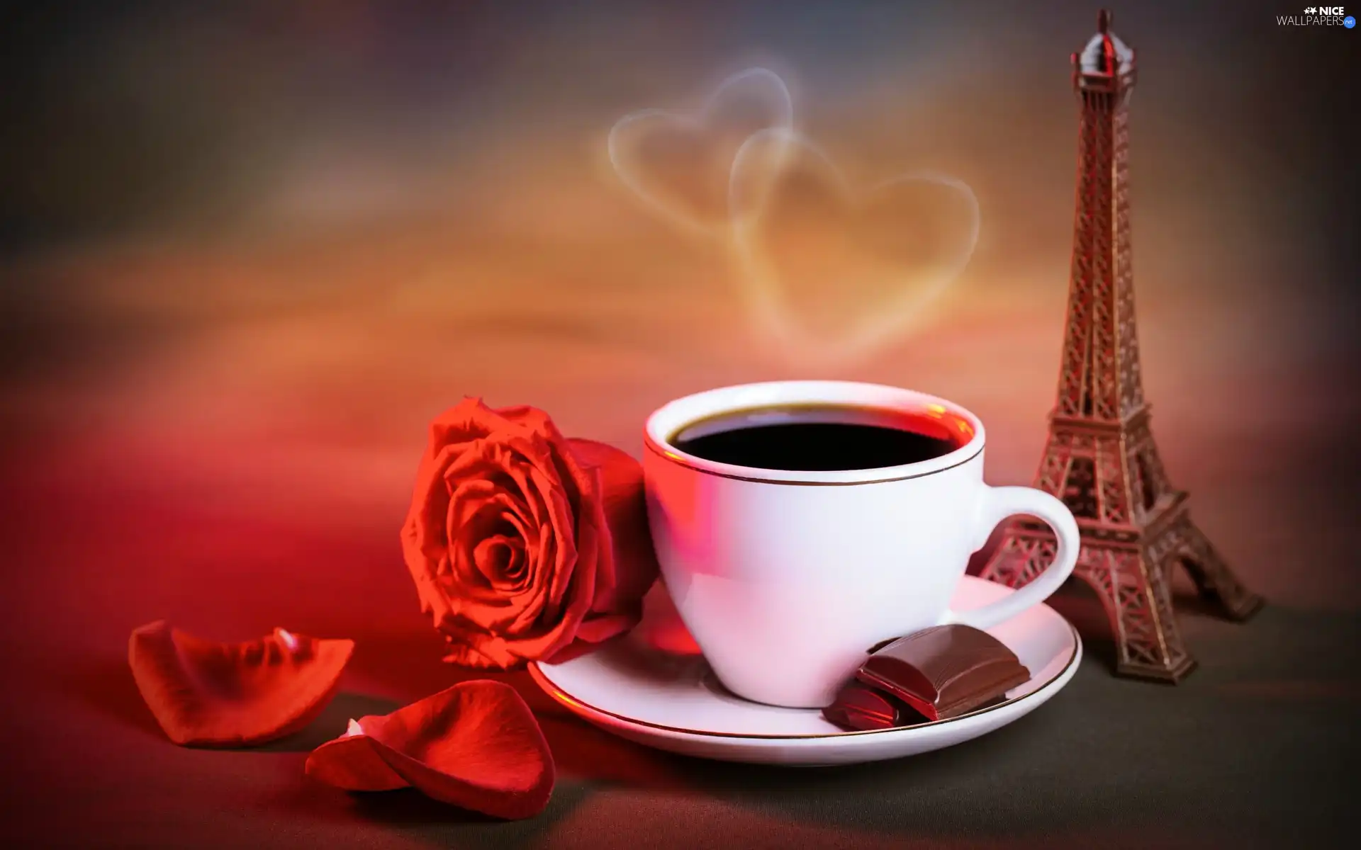 composition, tower, hearts, cup, Valentine