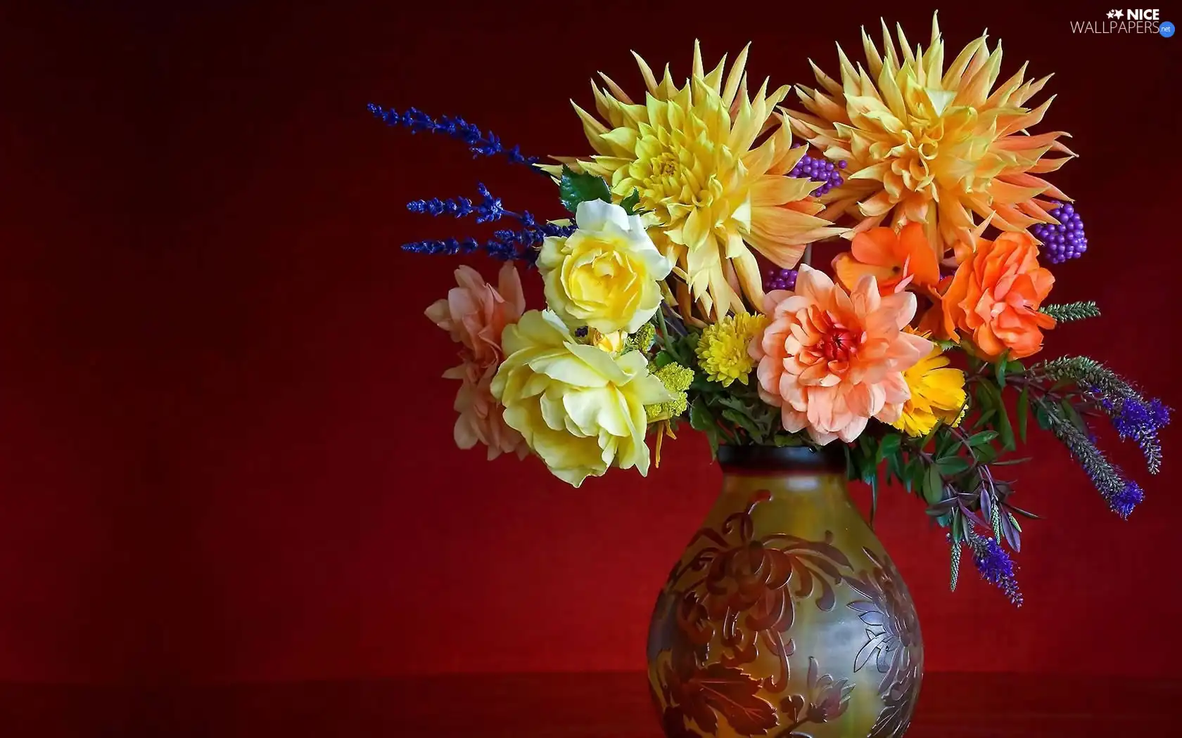 bouquet, dahlias, roses, Flowers