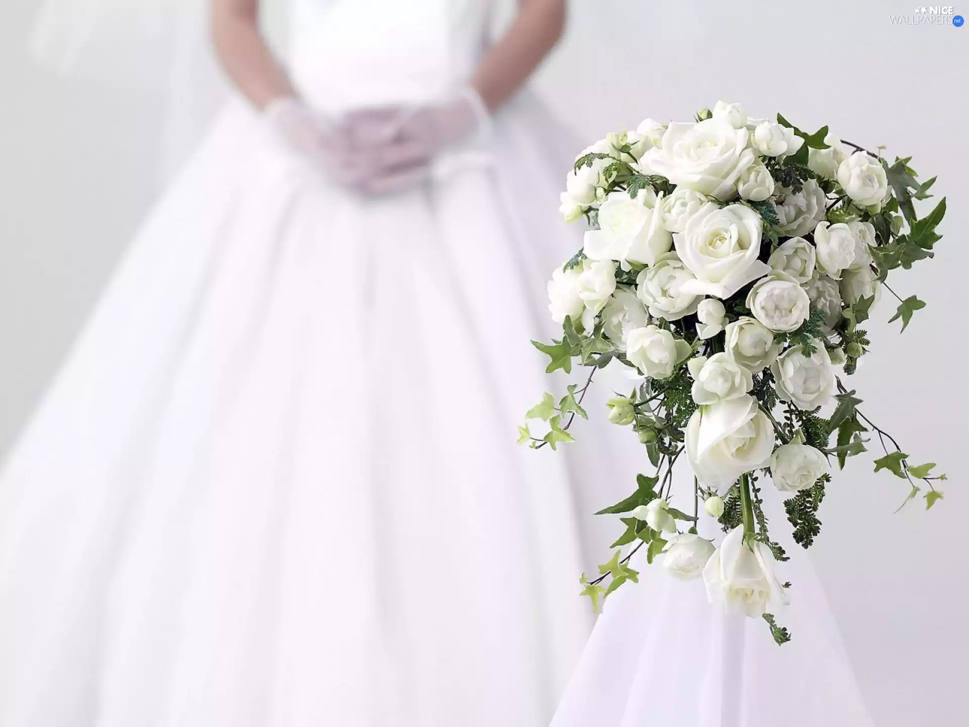 White, bunch, wedding, roses
