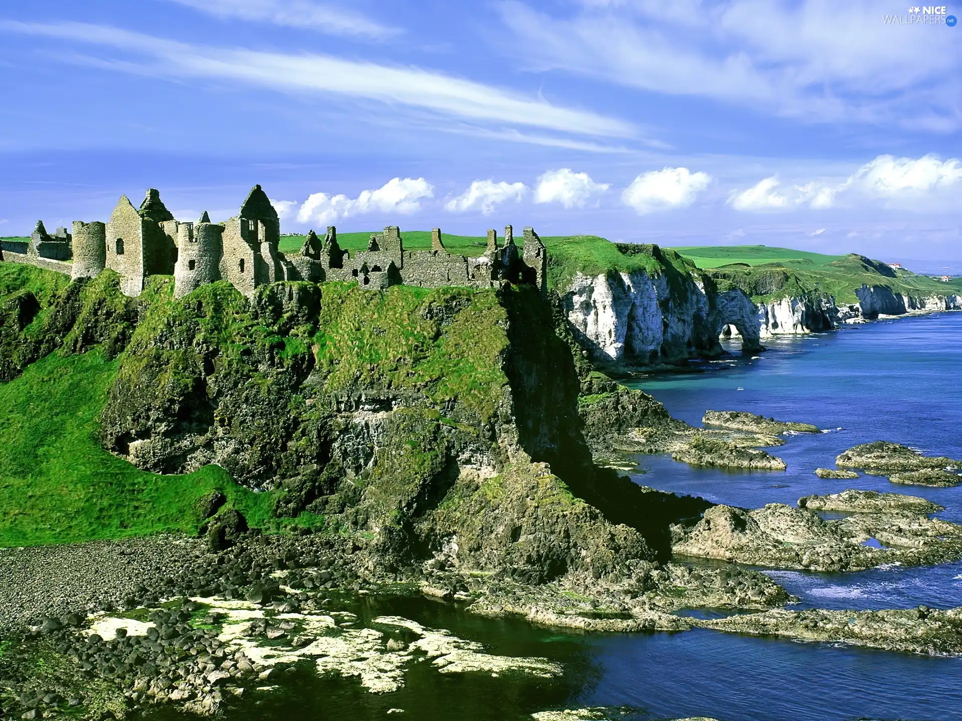 ruins, Cliffs, sea