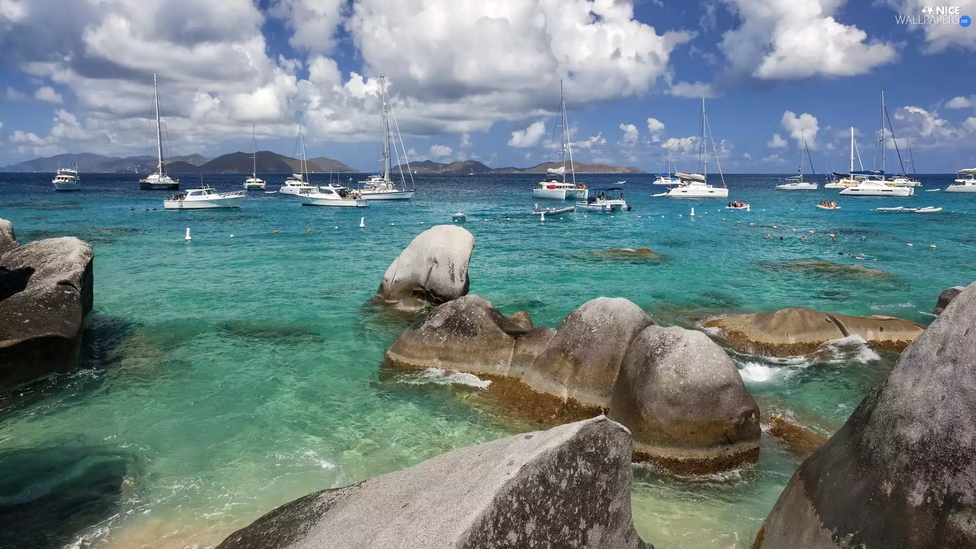 Sailboats, sea, Stones