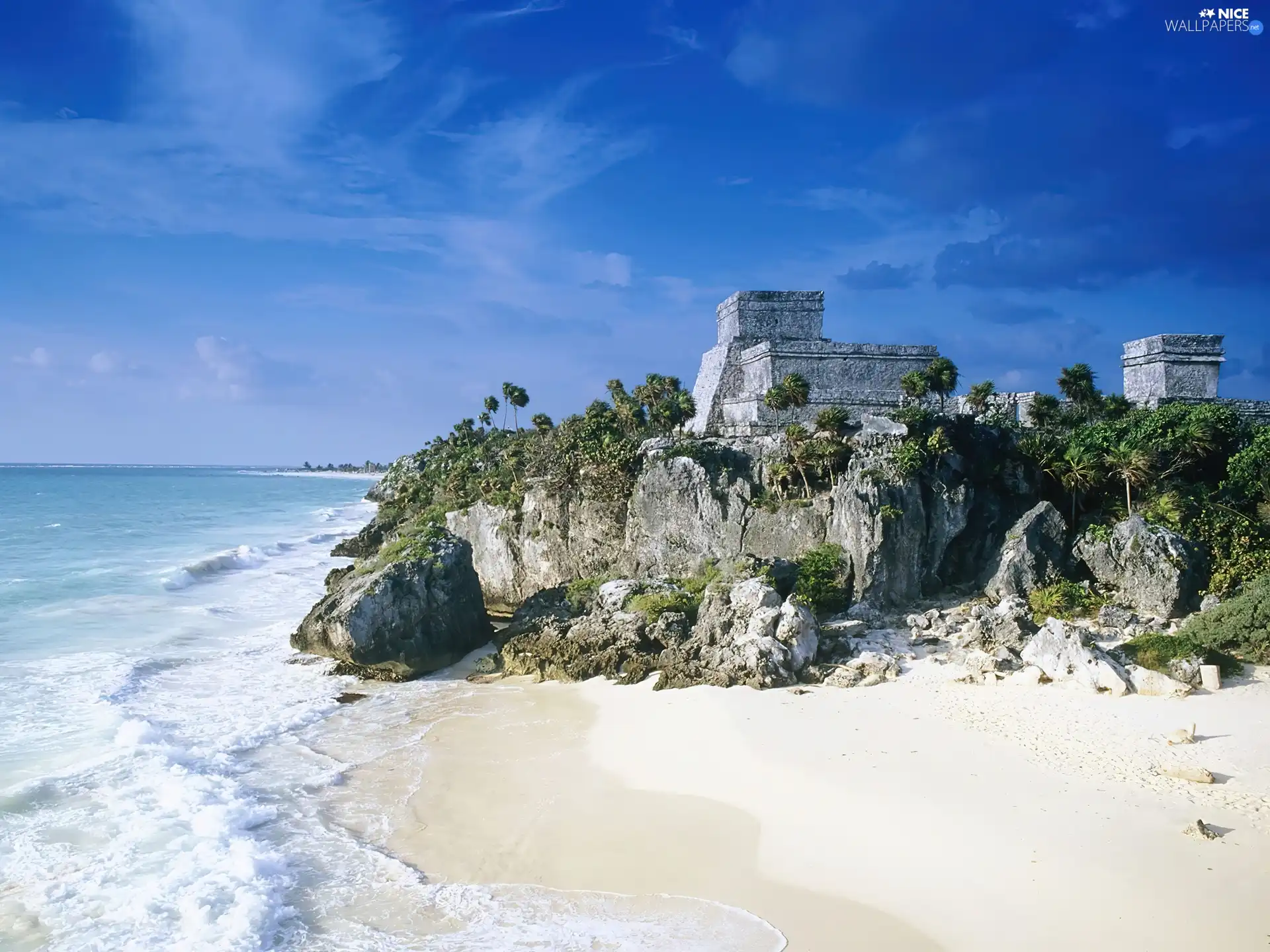 ruins, water, Sand, Mexico