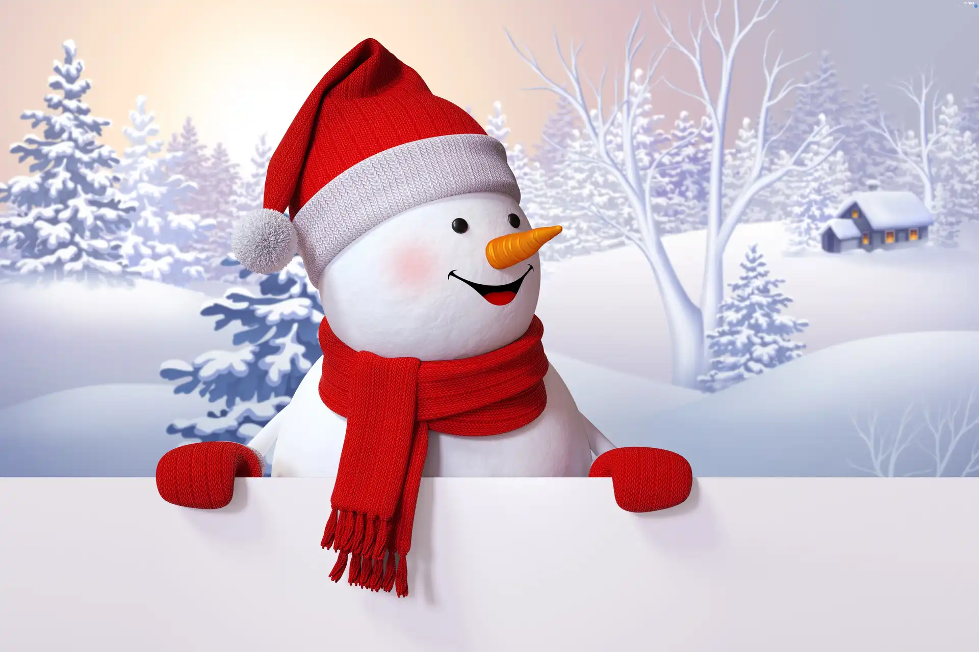 Scarf, Gloves, Snowman, Hat, winter