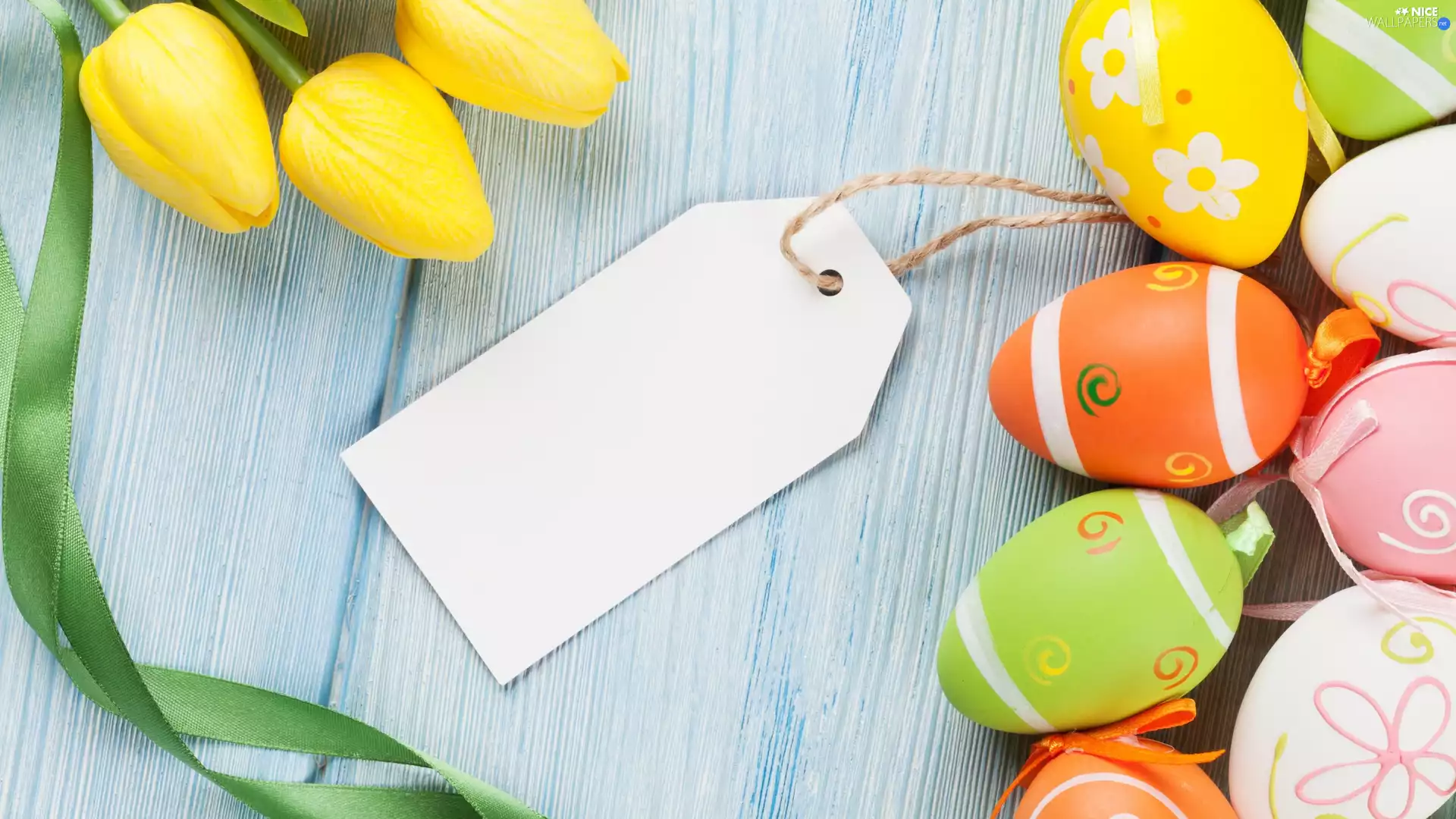 scribble, Tulips, eggs, ribbon, Blue, Yellow, color, Easter, Green, boarding