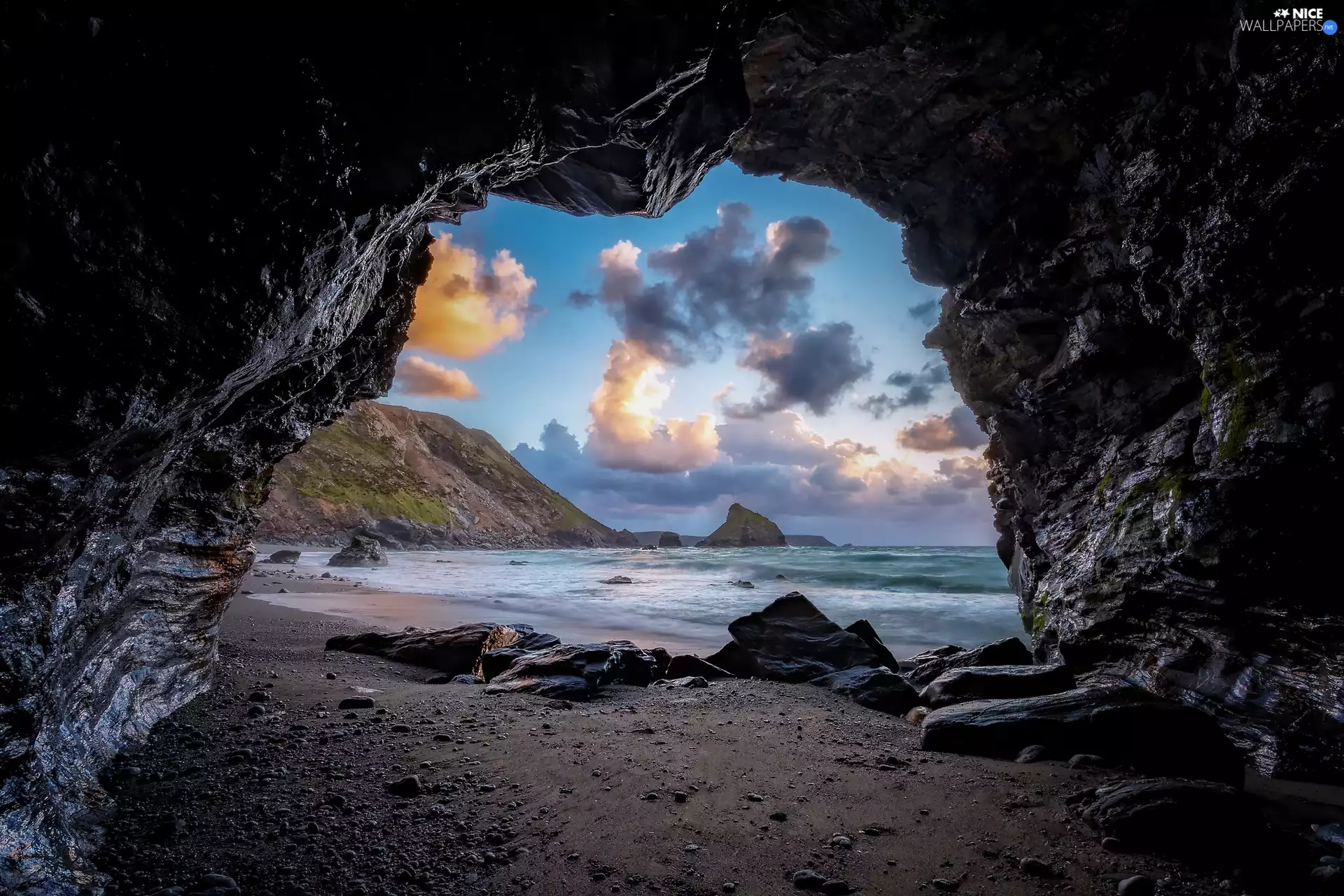 clouds, cave, Cathedral Cove, New Zeland, Waikato Region, rocks, sea, Coromandel Peninsula