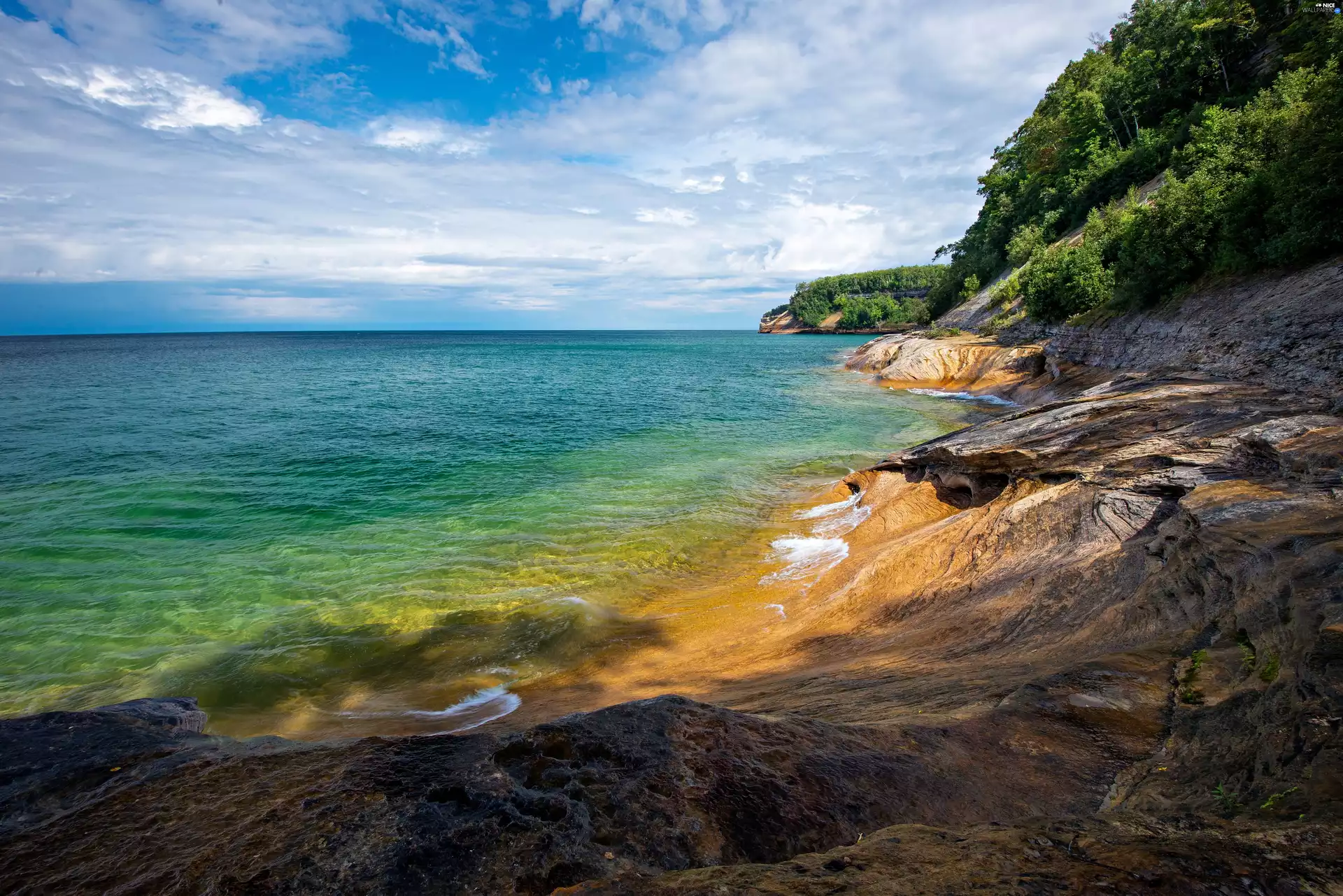 coast, Michigan, Coast, sea, USA, Rocky, horizon