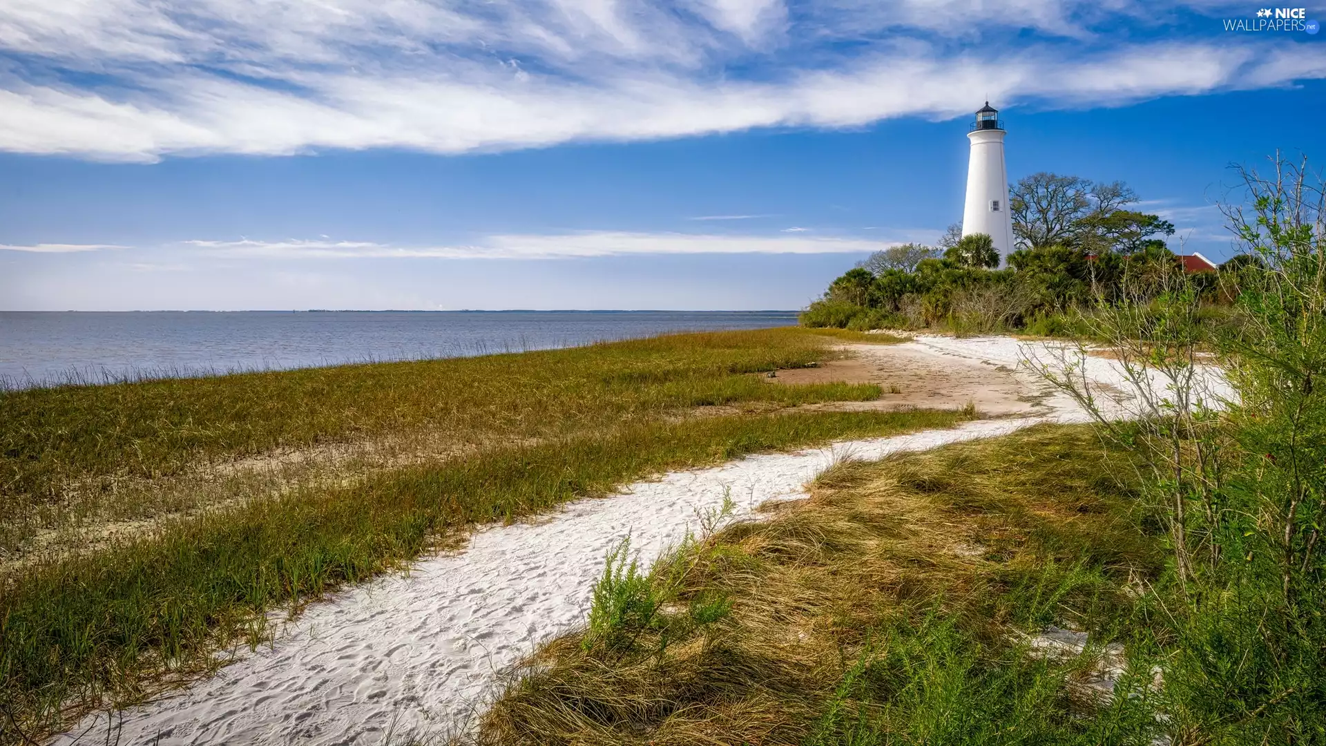Lighthouses, coast, Path, sea