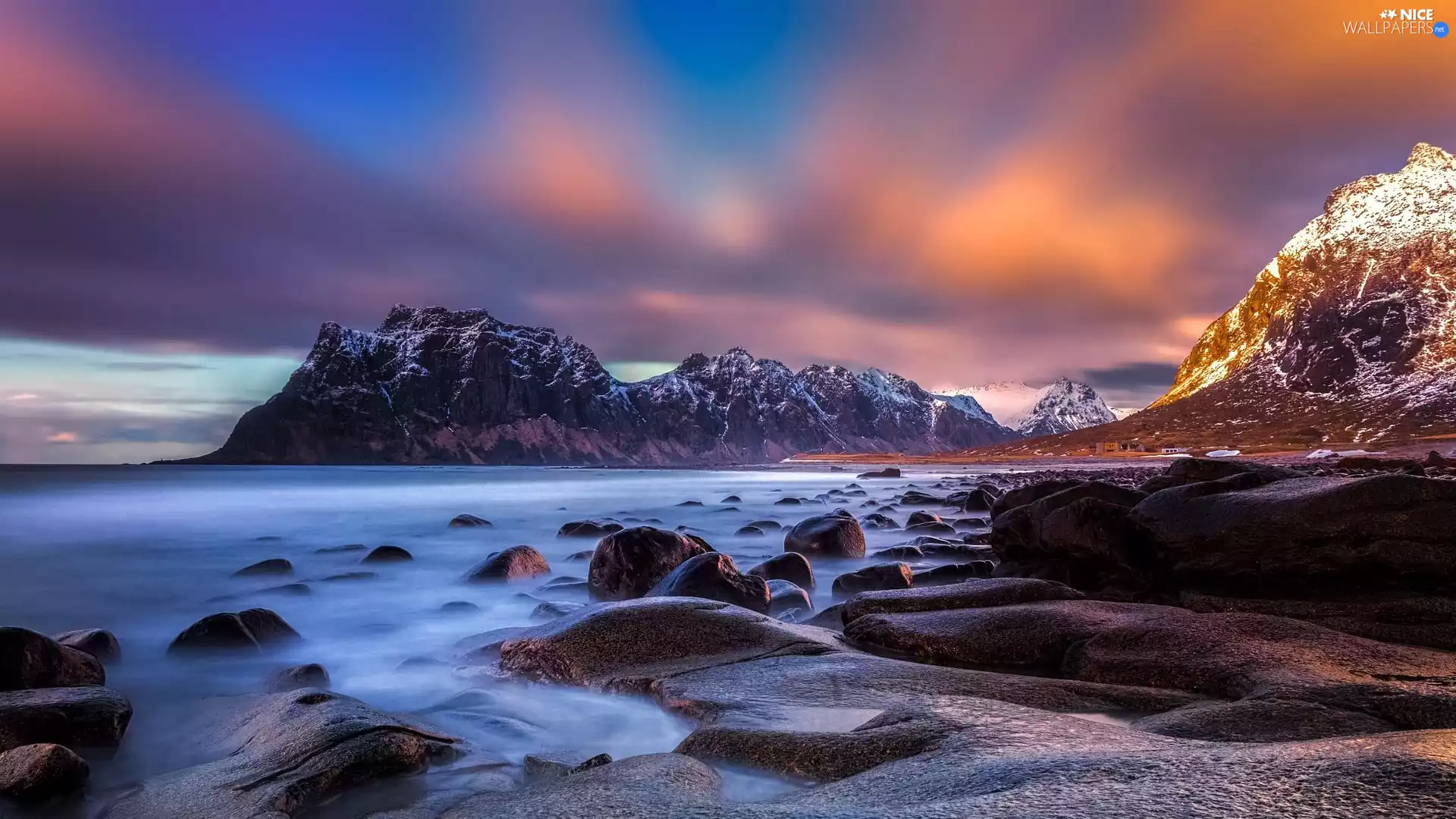 Mountains, Stones, Coast, sea
