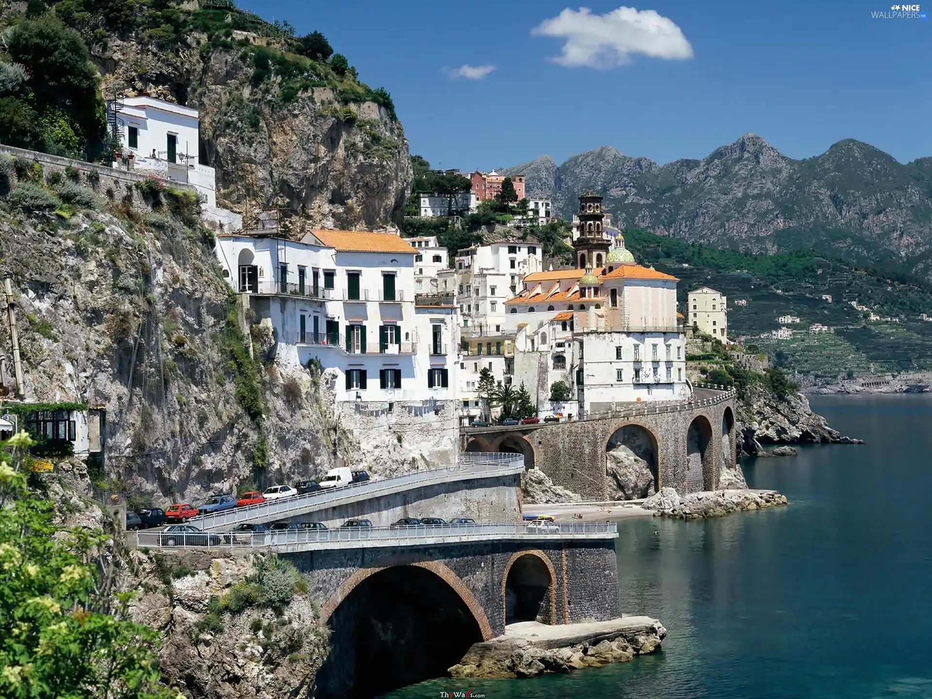 sea, Mountains, Atrani, Amalfi, Italy