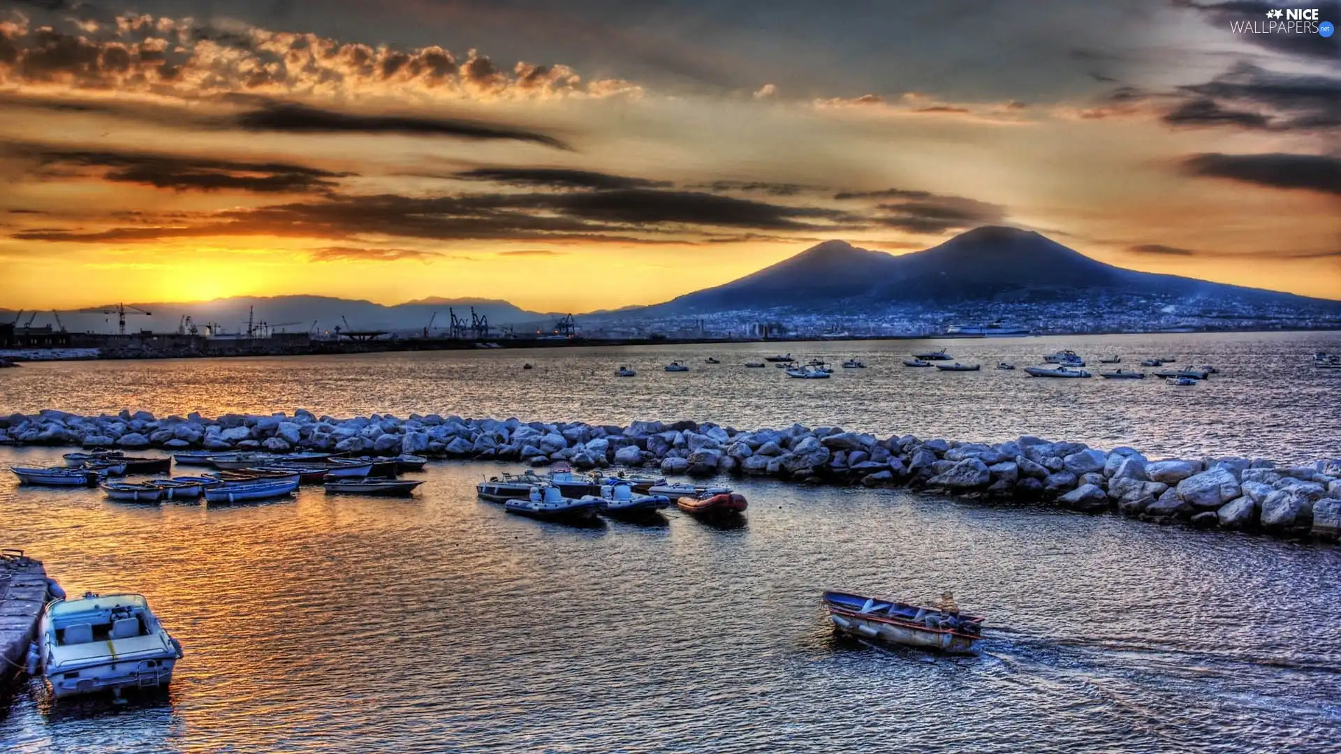 Mountains, west, sea, Harbour