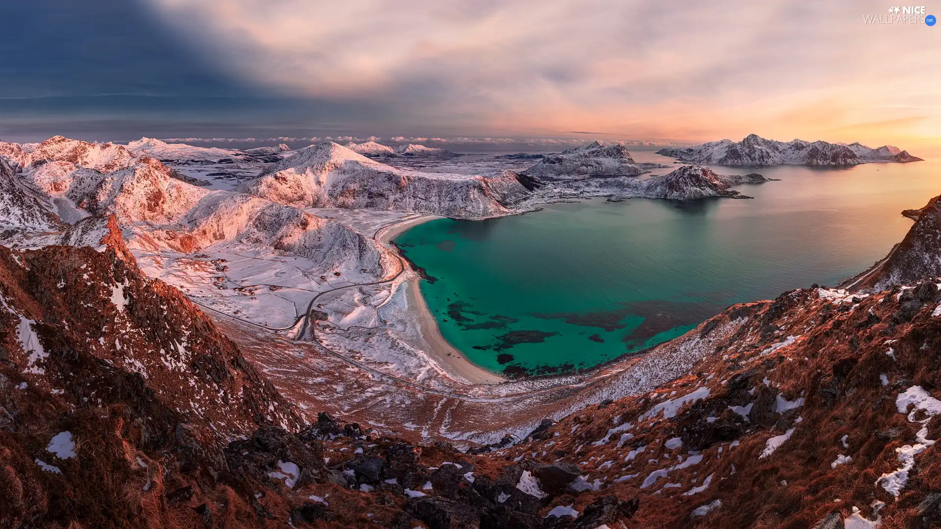 Lofoten, winter, Norwegian Sea, Gulf, Mountains, Norway