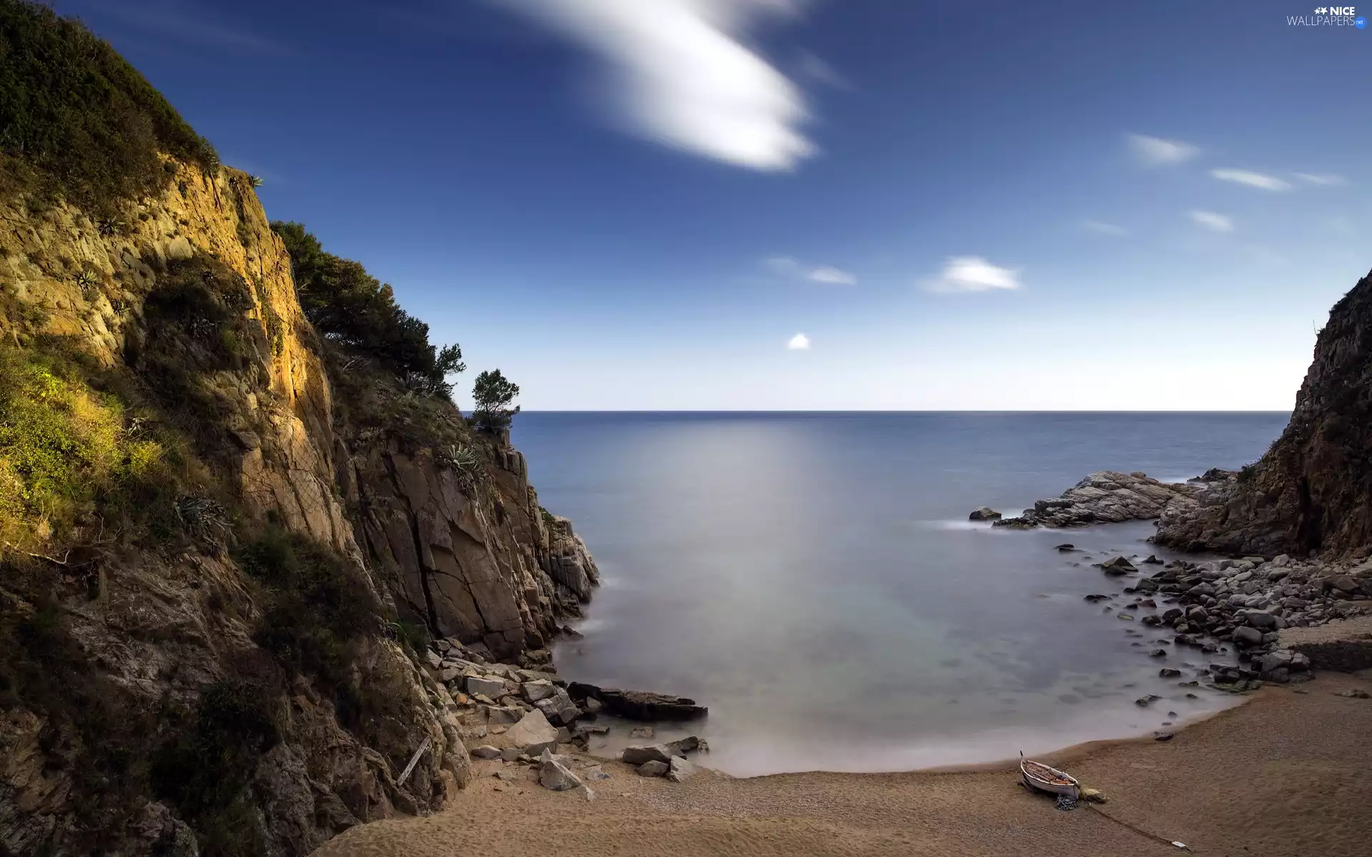 Boat, sea, rocks, Stones, Gulf