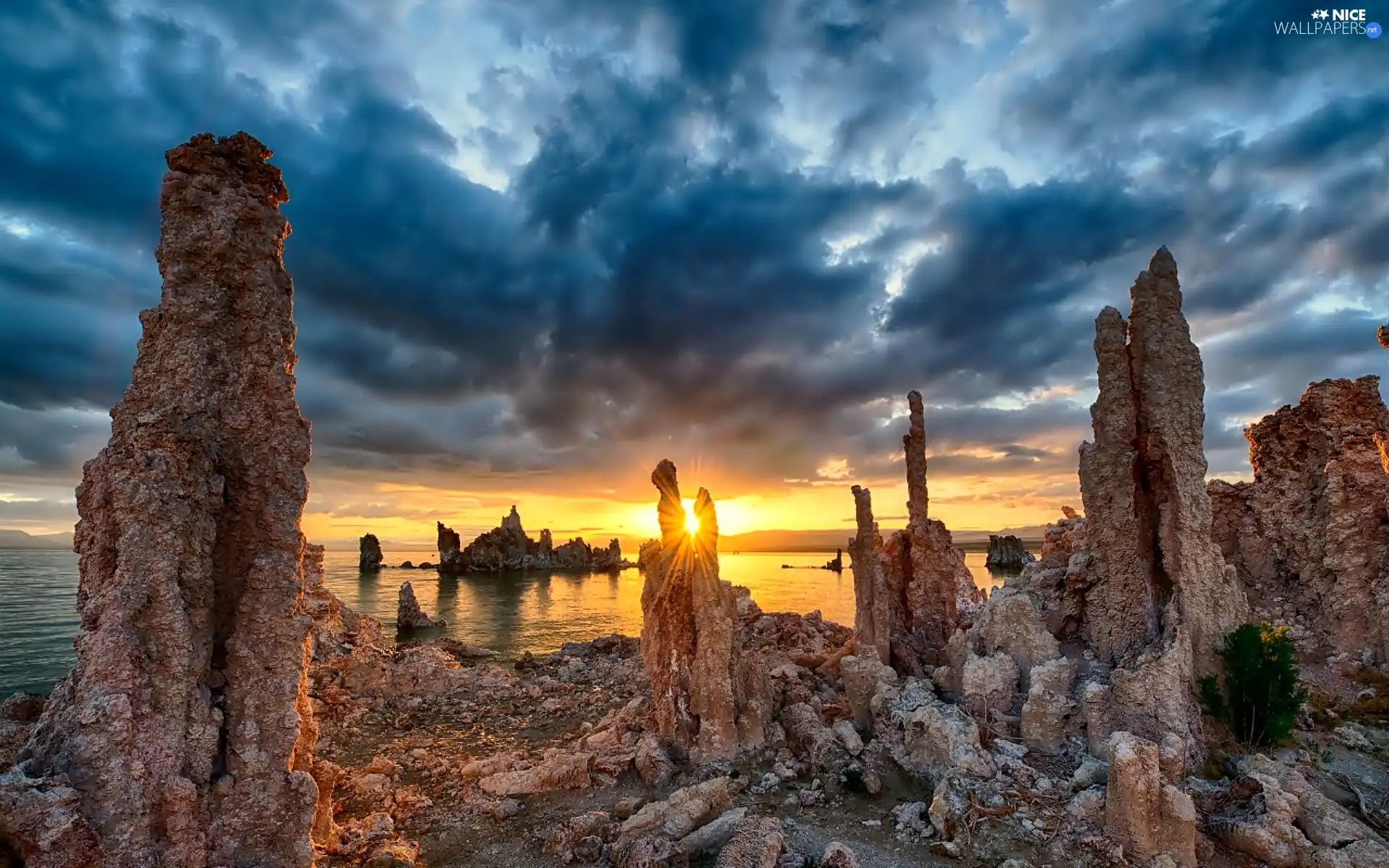 sea, Sunrise, rocks