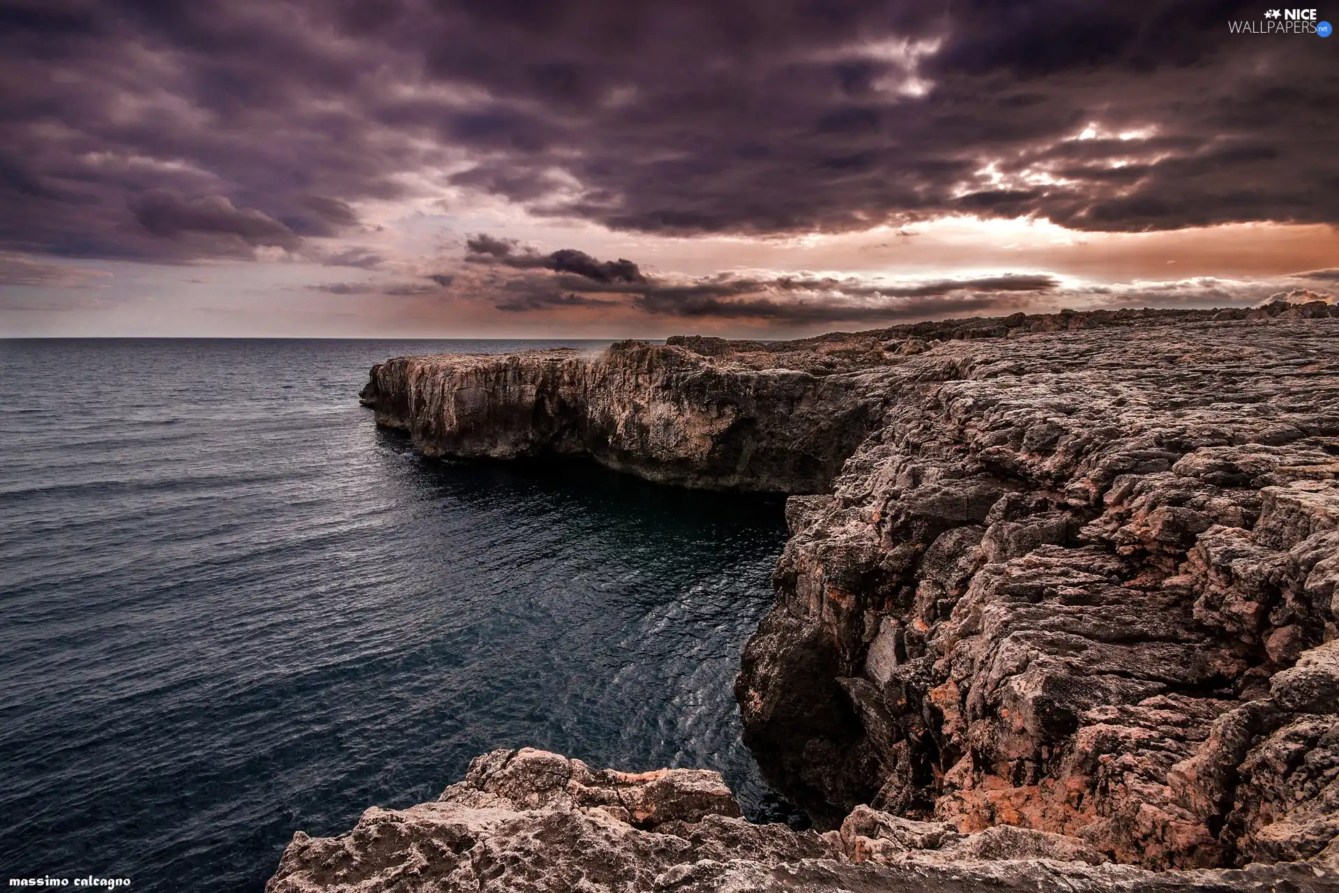 sea, Stones rocks, sun, clouds, west