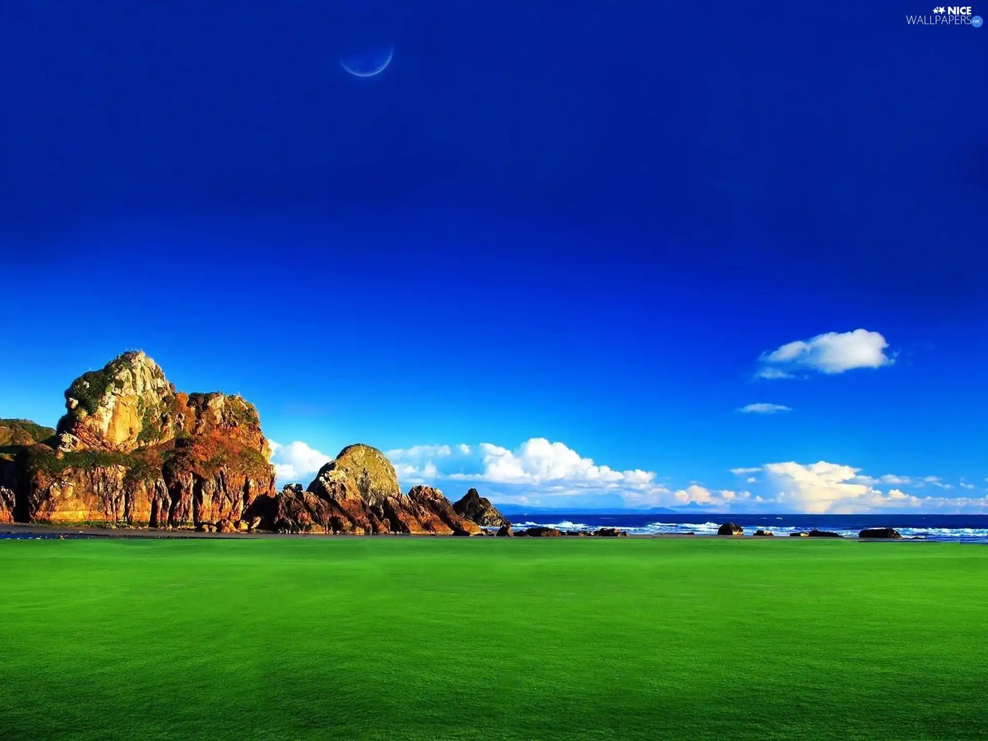 Meadow, Stones rocks, sea