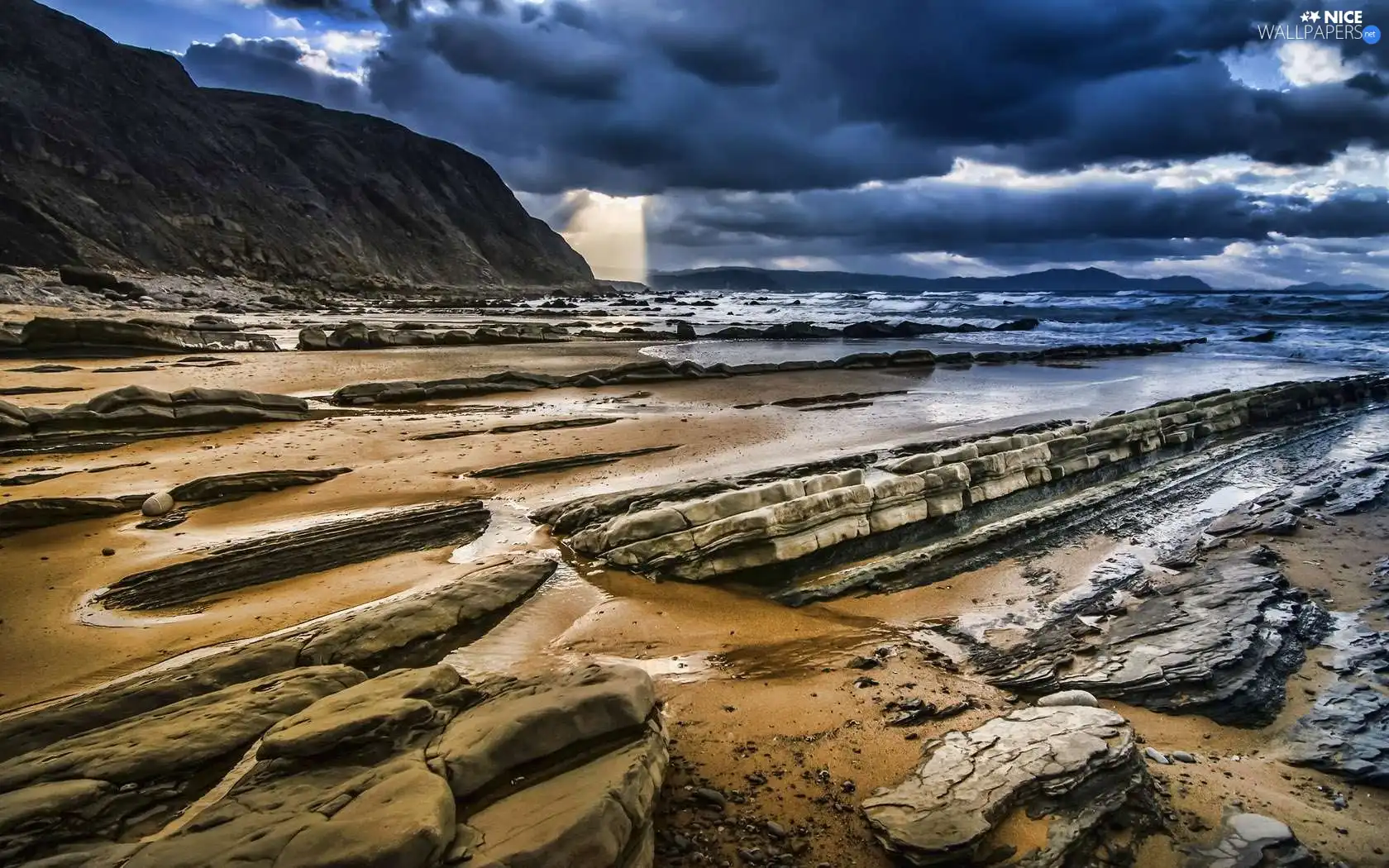 storm, rocks, sea, clouds