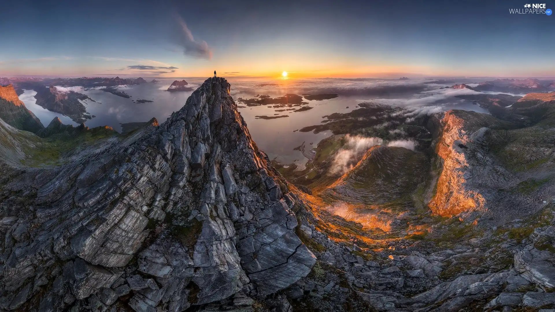 Sunrise, mountains, rocks, sea