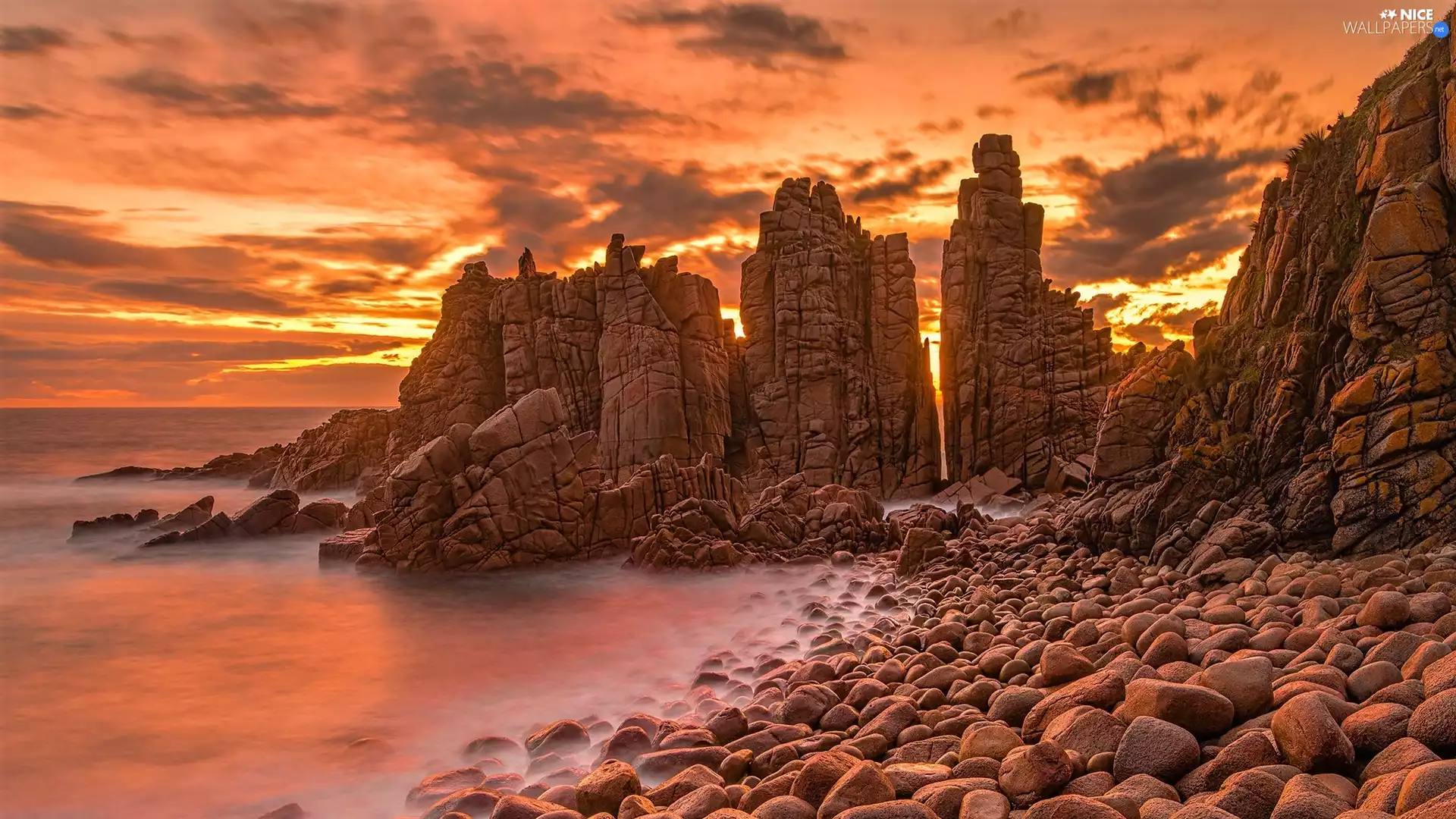 sea, Phillip Island, rocks, Woolamai Cape, Australia, Great Sunsets, Stones