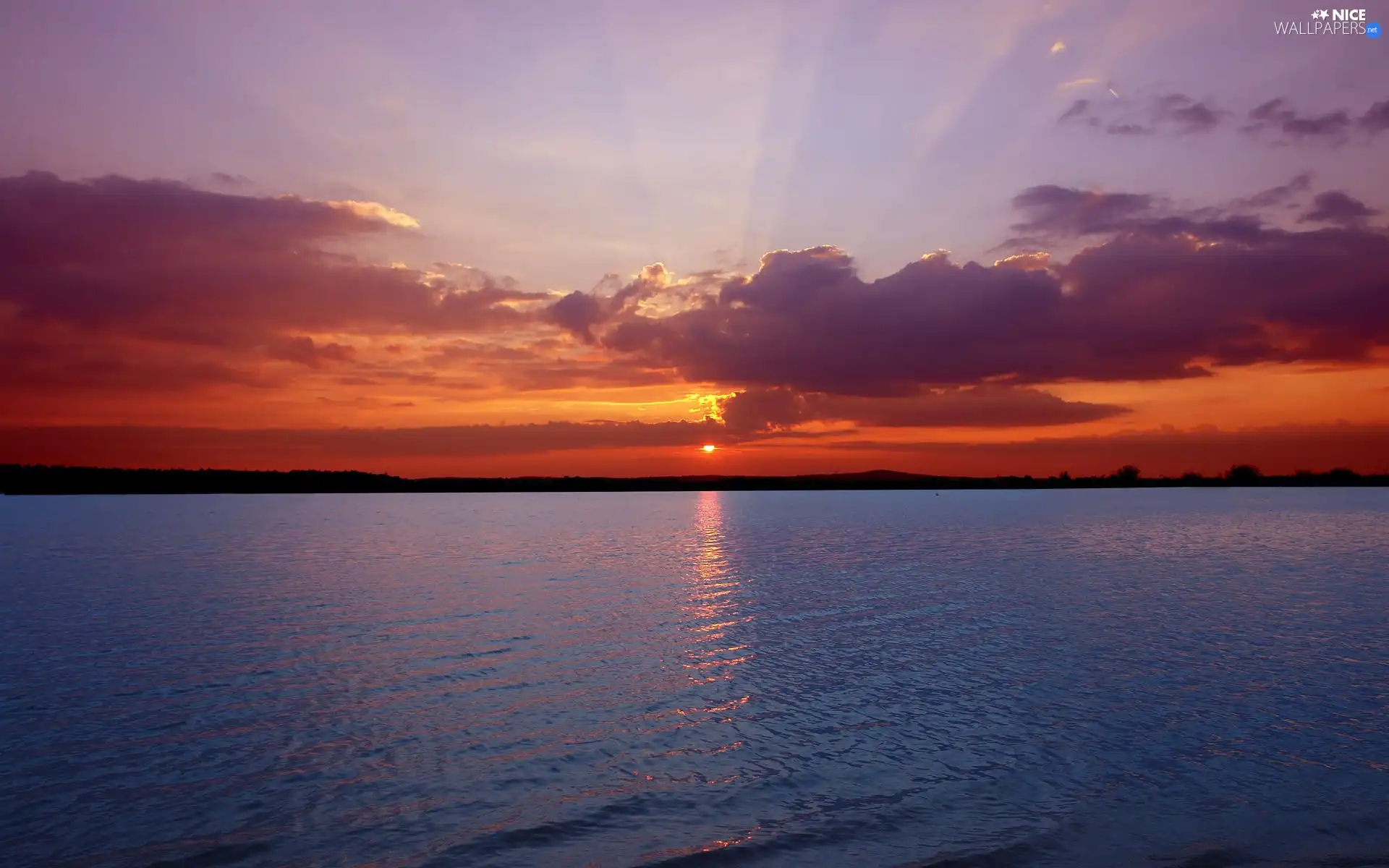 sea, Waves, sun, clouds, west