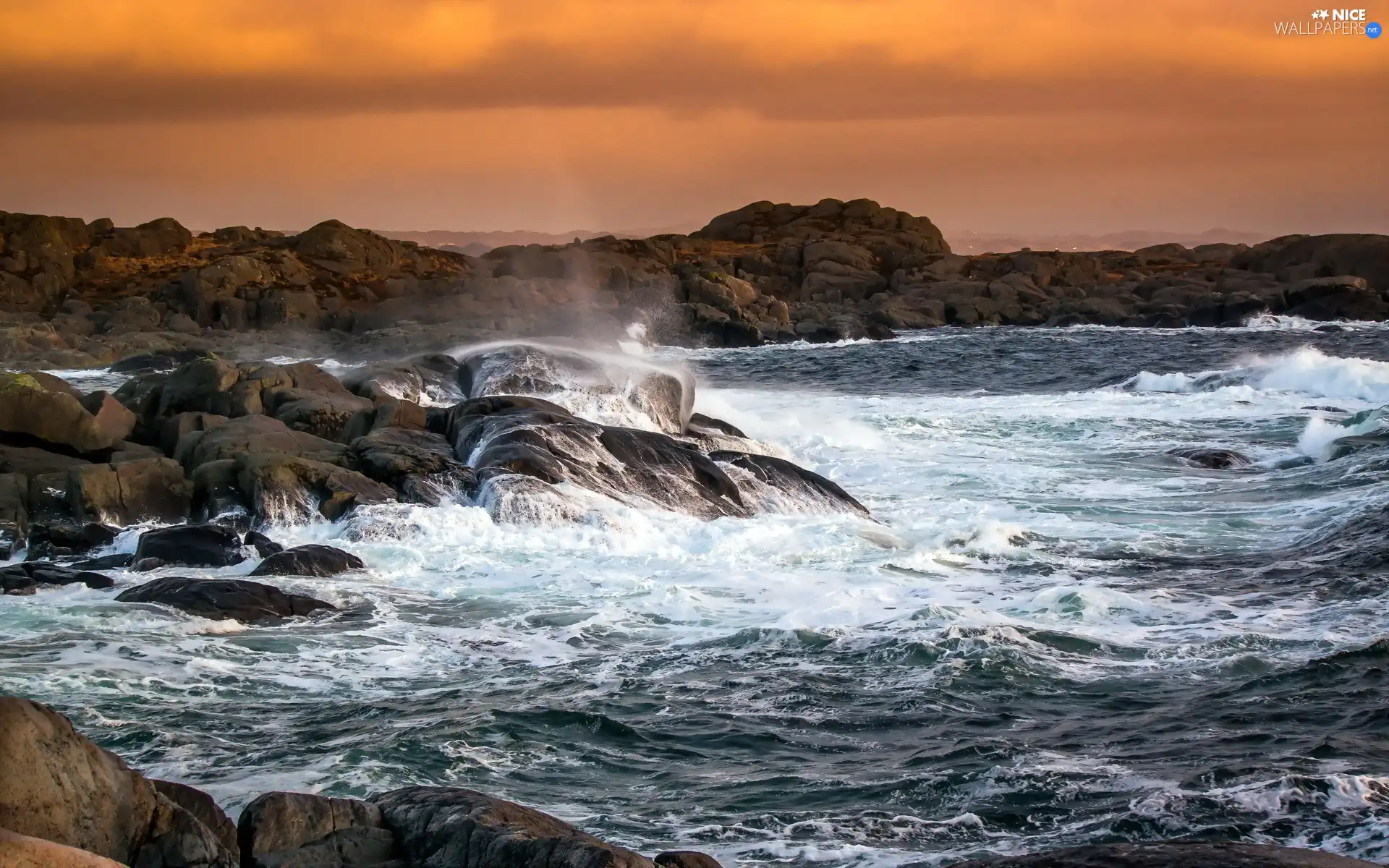 west, rocks, sea, sun